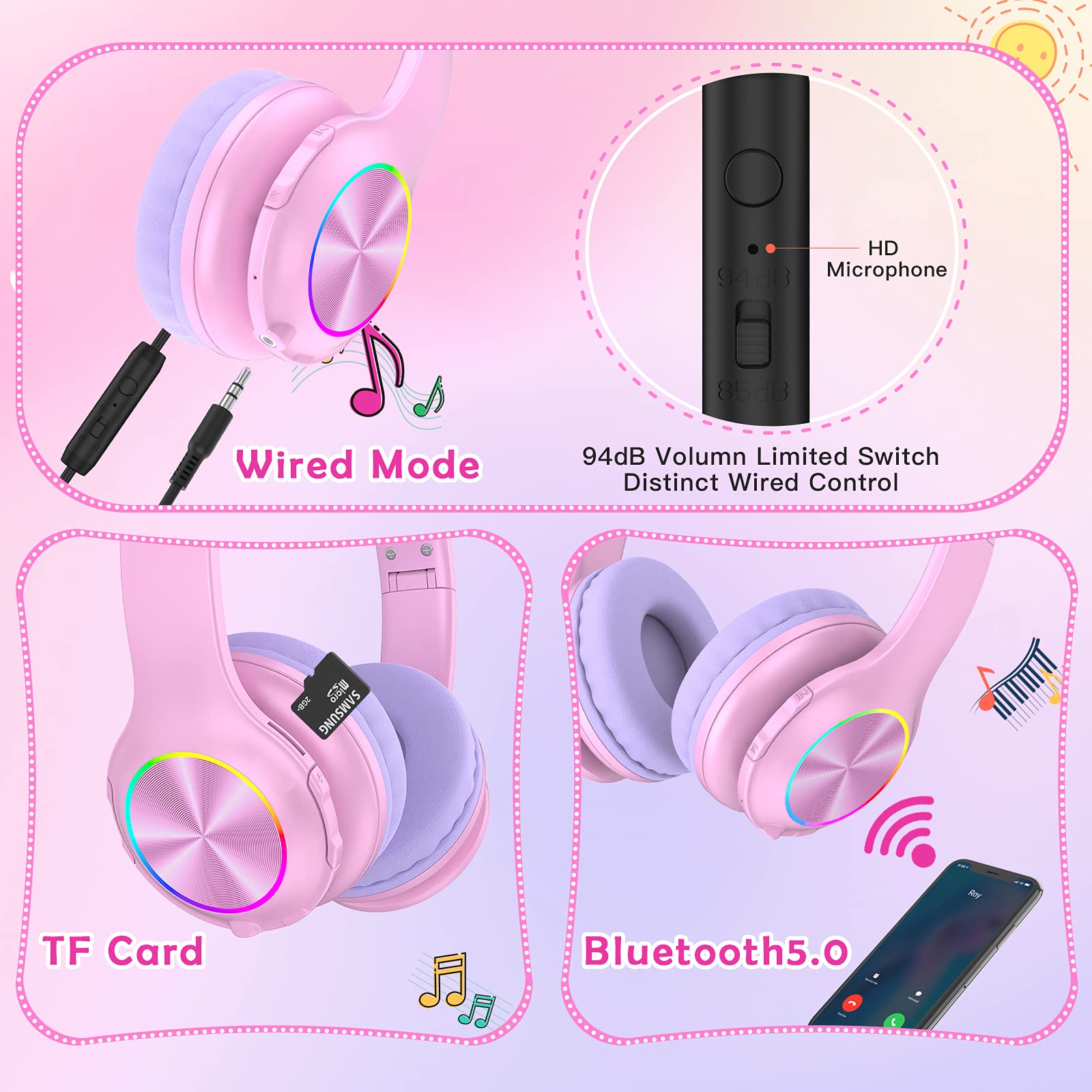 Foto 6 pulgar | Auriculares Inalámbricos Para Niños Candy Bila Cb01 Con Micrófono Rosa - Venta Internacional.
