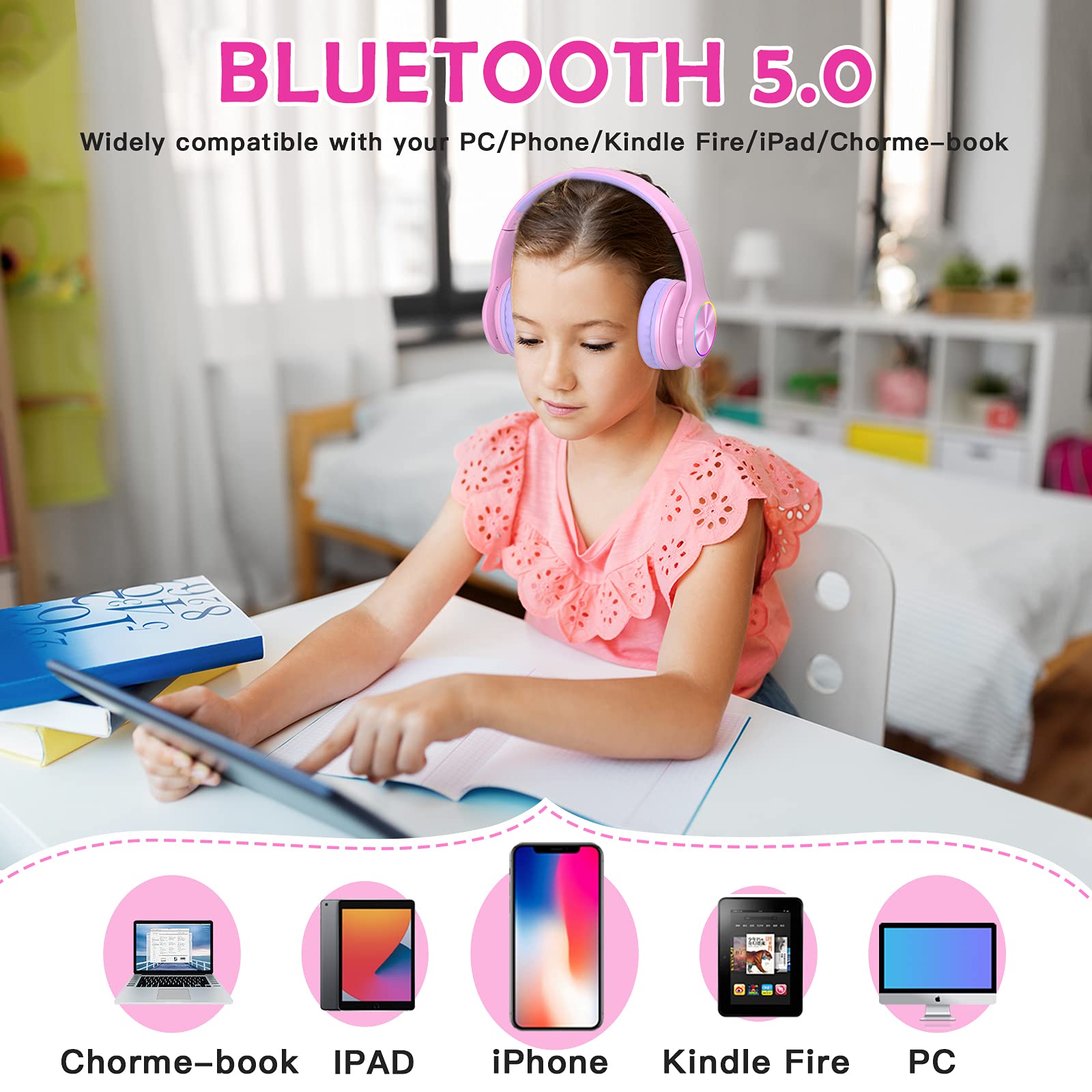 Foto 7 pulgar | Auriculares Inalámbricos Para Niños Candy Bila Cb01 Con Micrófono Rosa - Venta Internacional.