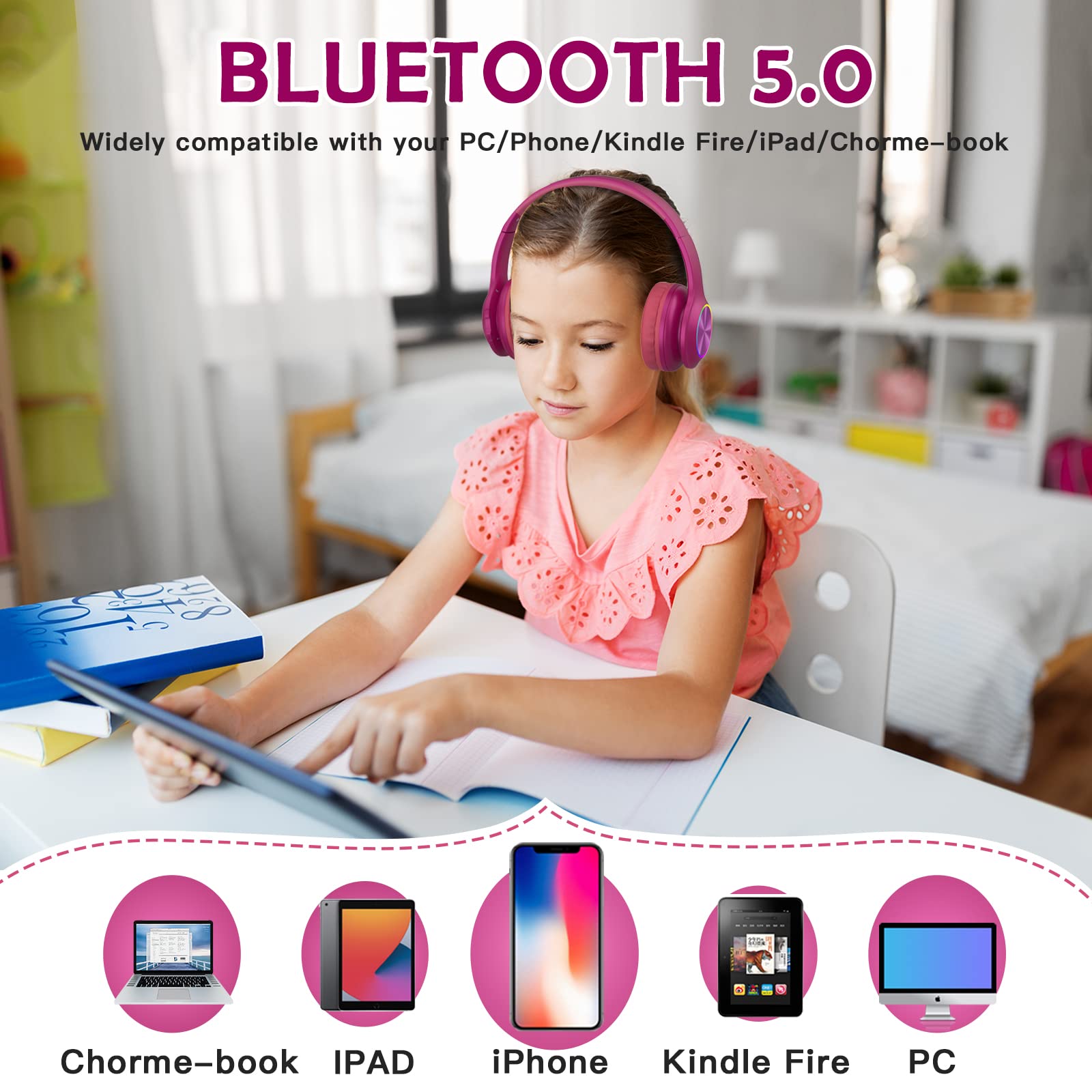 Foto 7 pulgar | Auriculares Inalámbricos Para Niños Candy Bila Cb01 Con Micrófono Y Luces Led - Venta Internacional.