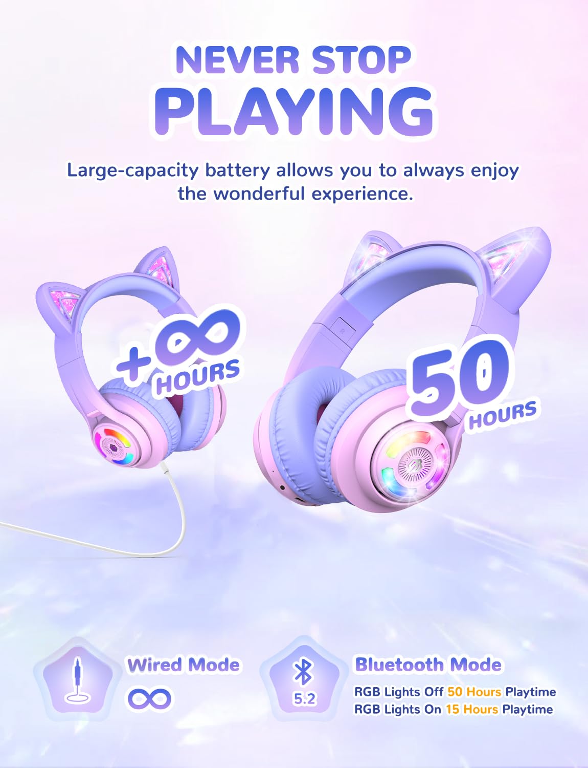 Foto 5 pulgar | Auriculares Inalámbricos Iclever Cat Ear Kids Con Led, 50 Horas De Reproducción - Venta Internacional.