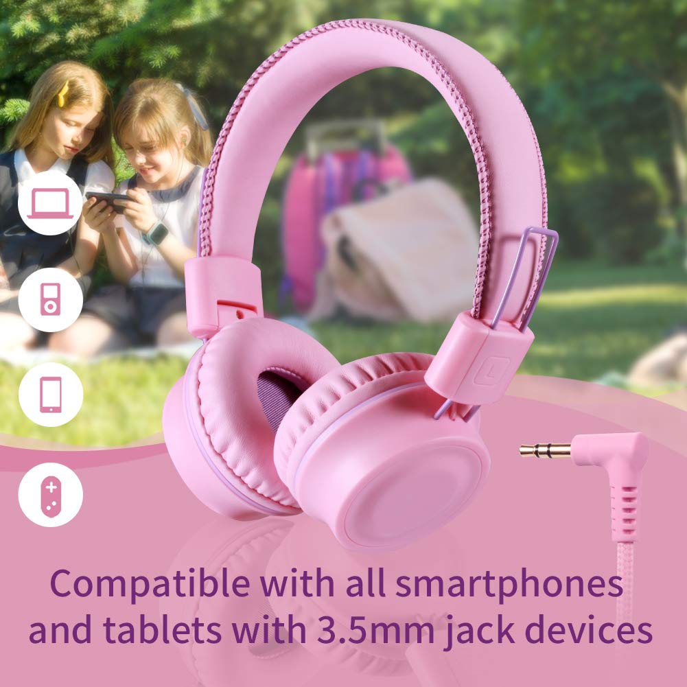 Foto 4 pulgar | Auriculares Powmee M2 Kids Con Cable, Plegables Y Ajustables, Color Rosa - Venta Internacional.
