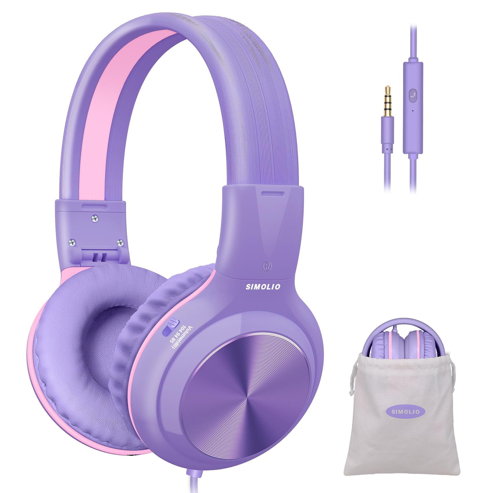 Auriculares Simolio Wired Para Niños Con Micrófono Morados - Venta Internacional.