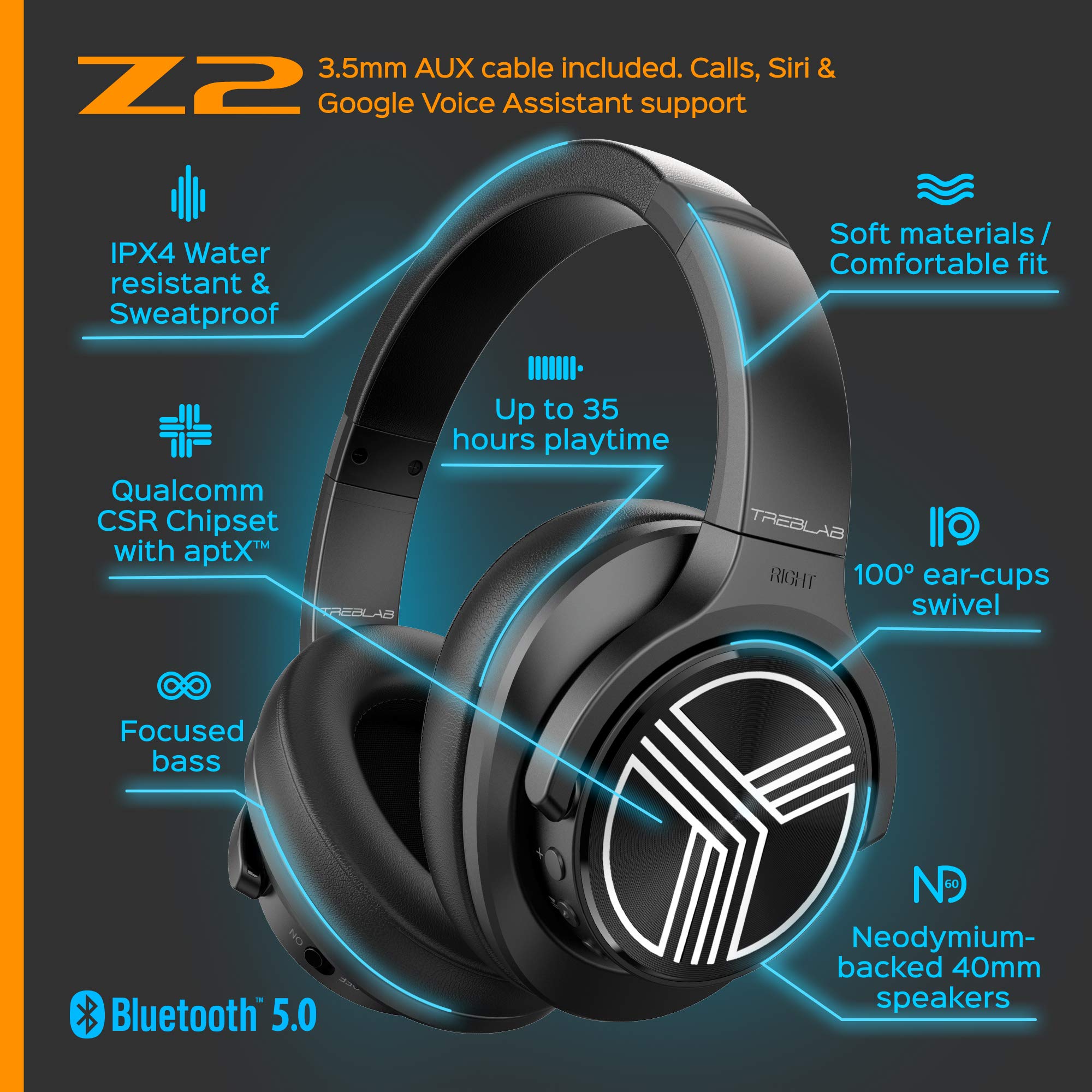 Foto 8 pulgar | Auriculares Inalámbricos Treblab Z2 Para Colocar Sobre La Oreja Con Batería Anc 35h - Venta Internacional.