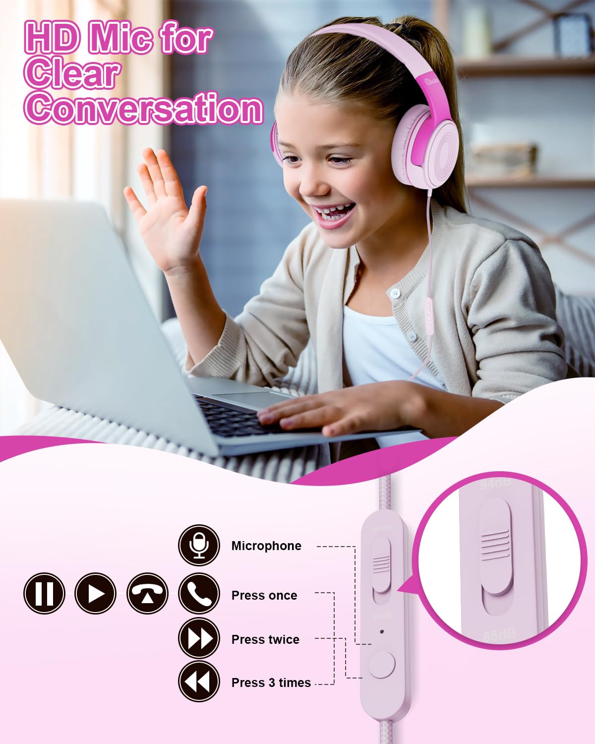 Foto 4 pulgar | Auriculares Elecder S8 Con Cable Para Niños Con Micrófono Rosa/rosa - Venta Internacional.