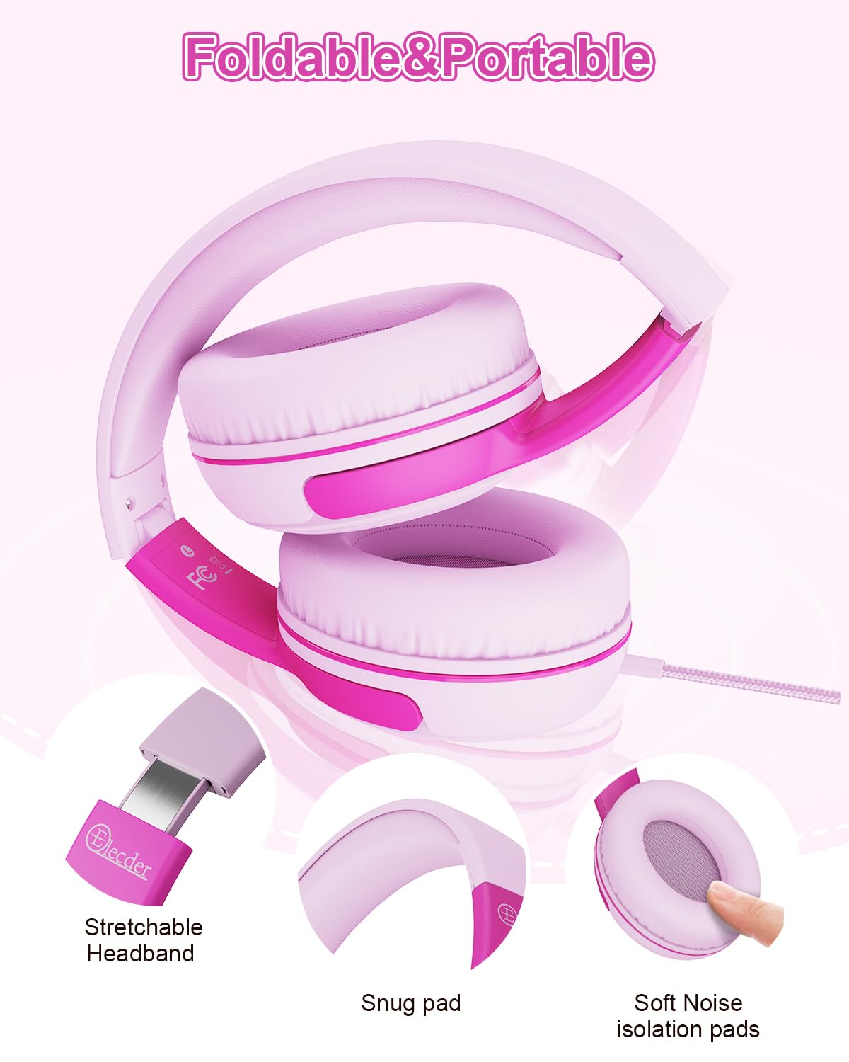 Foto 5 pulgar | Auriculares Elecder S8 Con Cable Para Niños Con Micrófono Rosa/rosa - Venta Internacional.