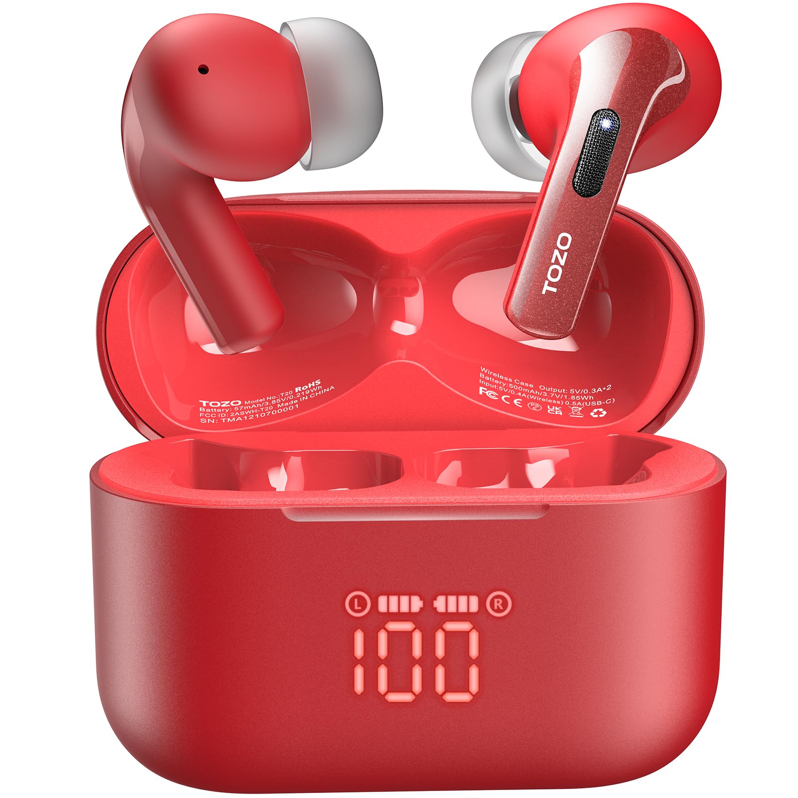 Auriculares Inalámbricos Tozo T20 Bluetooth Ipx8 Rojos - Venta Internacional.