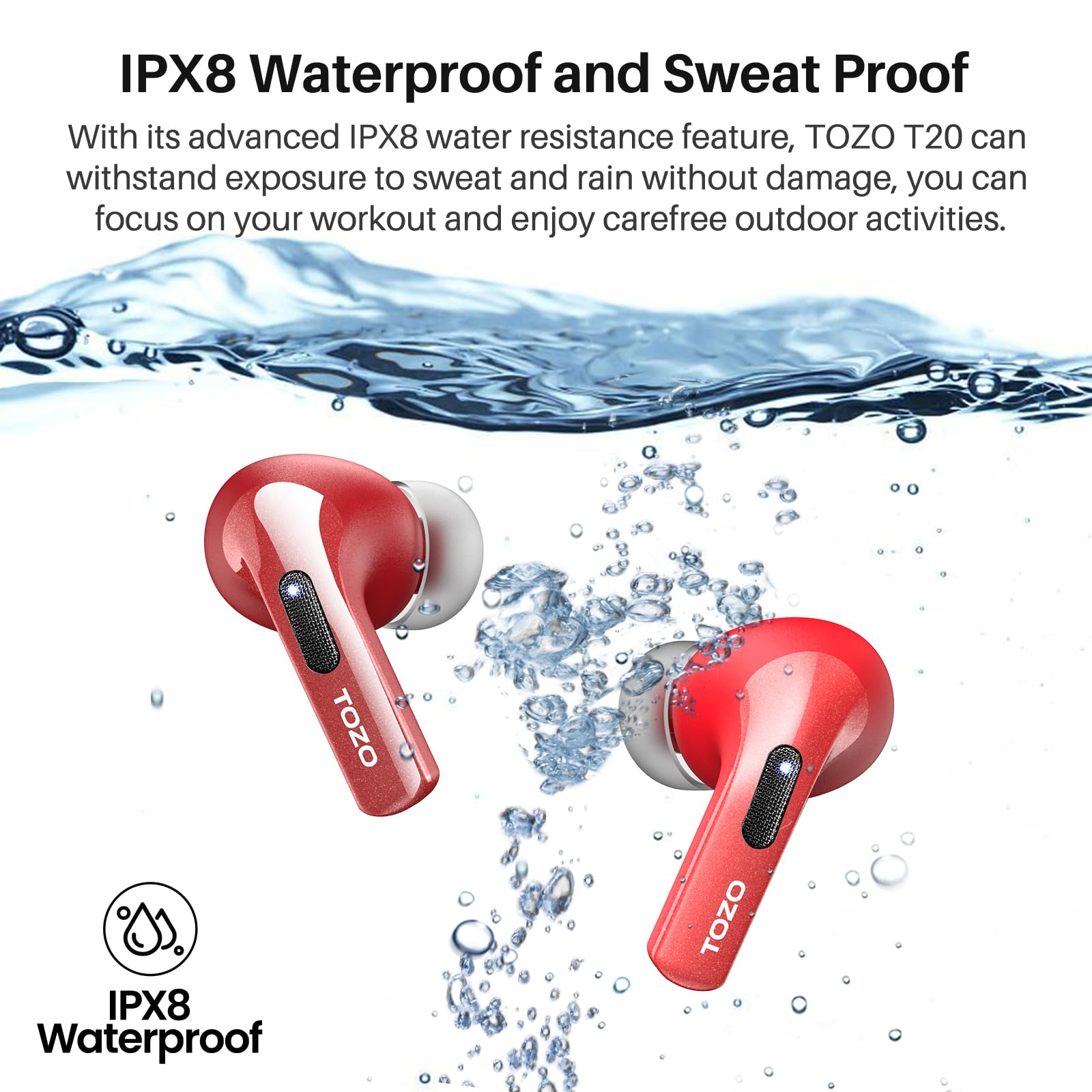 Foto 8 pulgar | Auriculares Inalámbricos Tozo T20 Bluetooth Ipx8 Rojos - Venta Internacional.