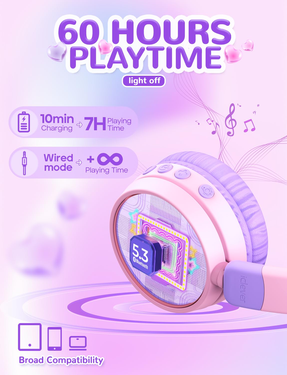 Foto 5 pulgar | Auriculares Inalámbricos Bluetooth Para Niños Iclever Light Up Cat Ear - Venta Internacional.