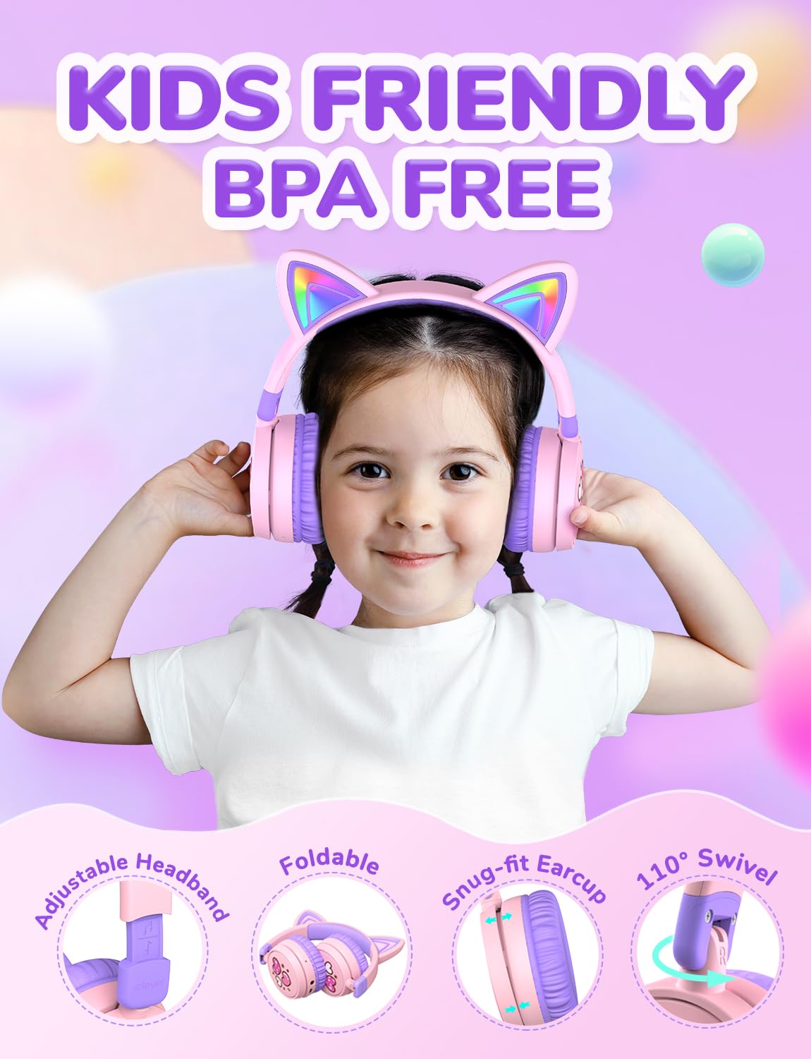 Foto 6 pulgar | Auriculares Inalámbricos Bluetooth Para Niños Iclever Light Up Cat Ear - Venta Internacional.