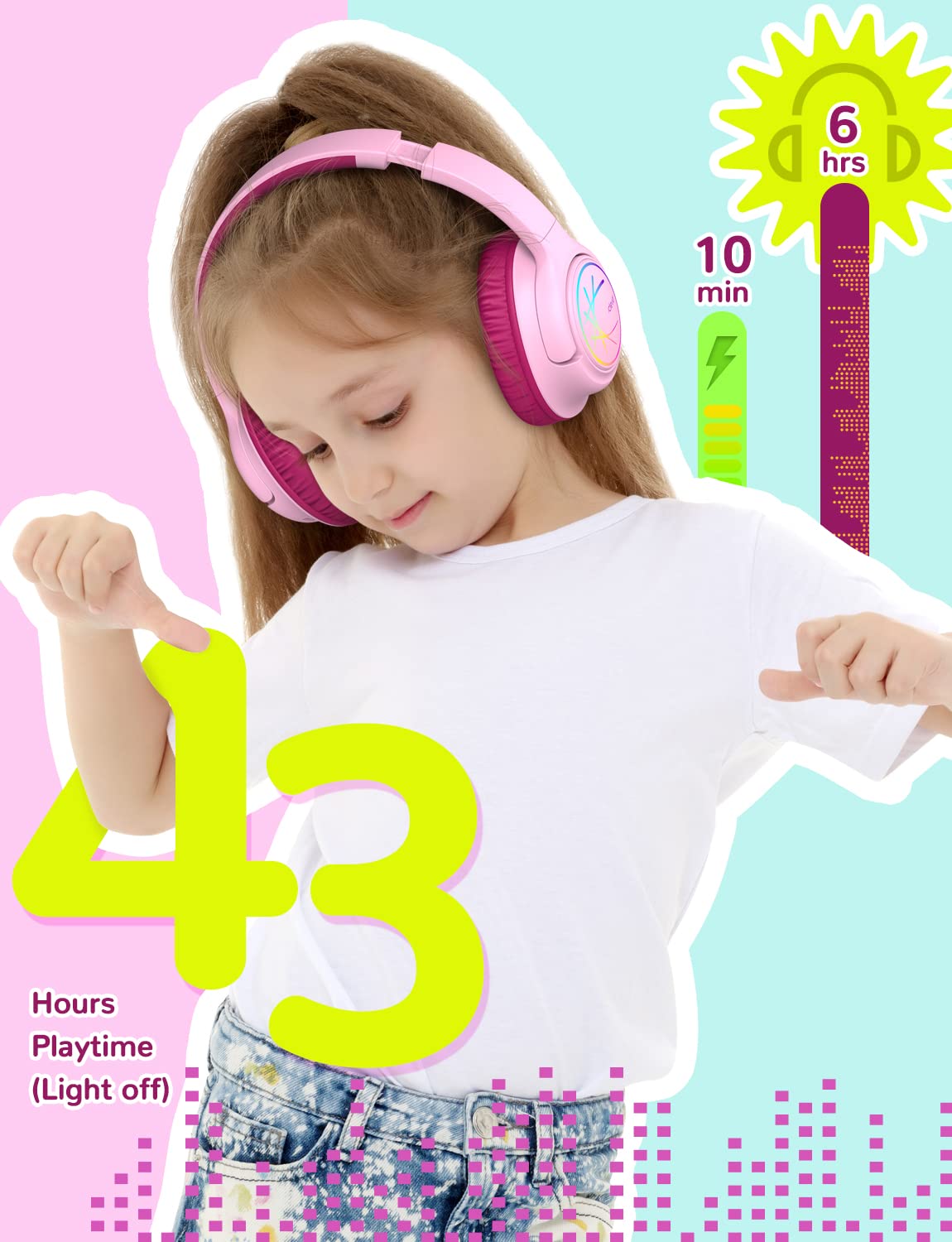 Foto 5 pulgar | Auriculares Bluetooth Iclever Bth18 Para Niños Con Luces Led Rosas - Venta Internacional.