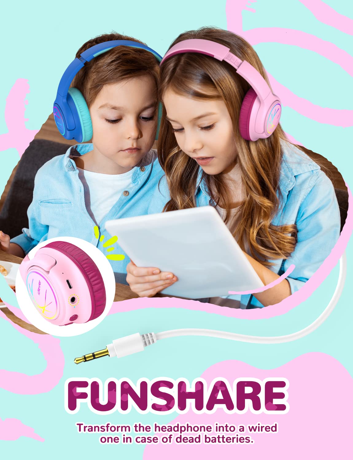 Foto 8 pulgar | Auriculares Bluetooth Iclever Bth18 Para Niños Con Luces Led Rosas - Venta Internacional.