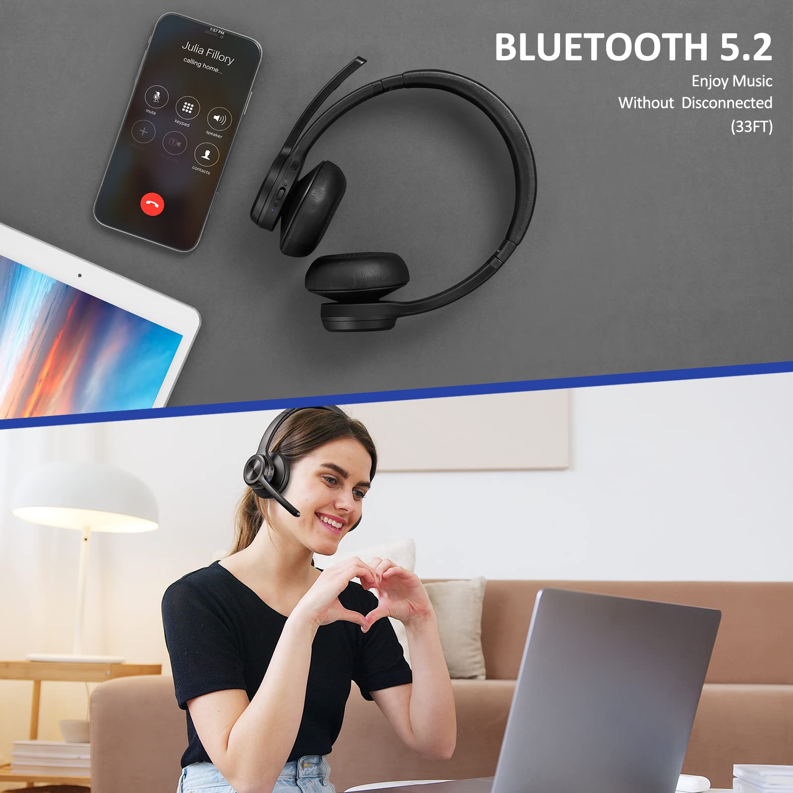 Foto 5 pulgar | Auriculares Bluetooth Ekvanbel V5.2 Inalámbricos Con Cancelación De Ruido - Venta Internacional.