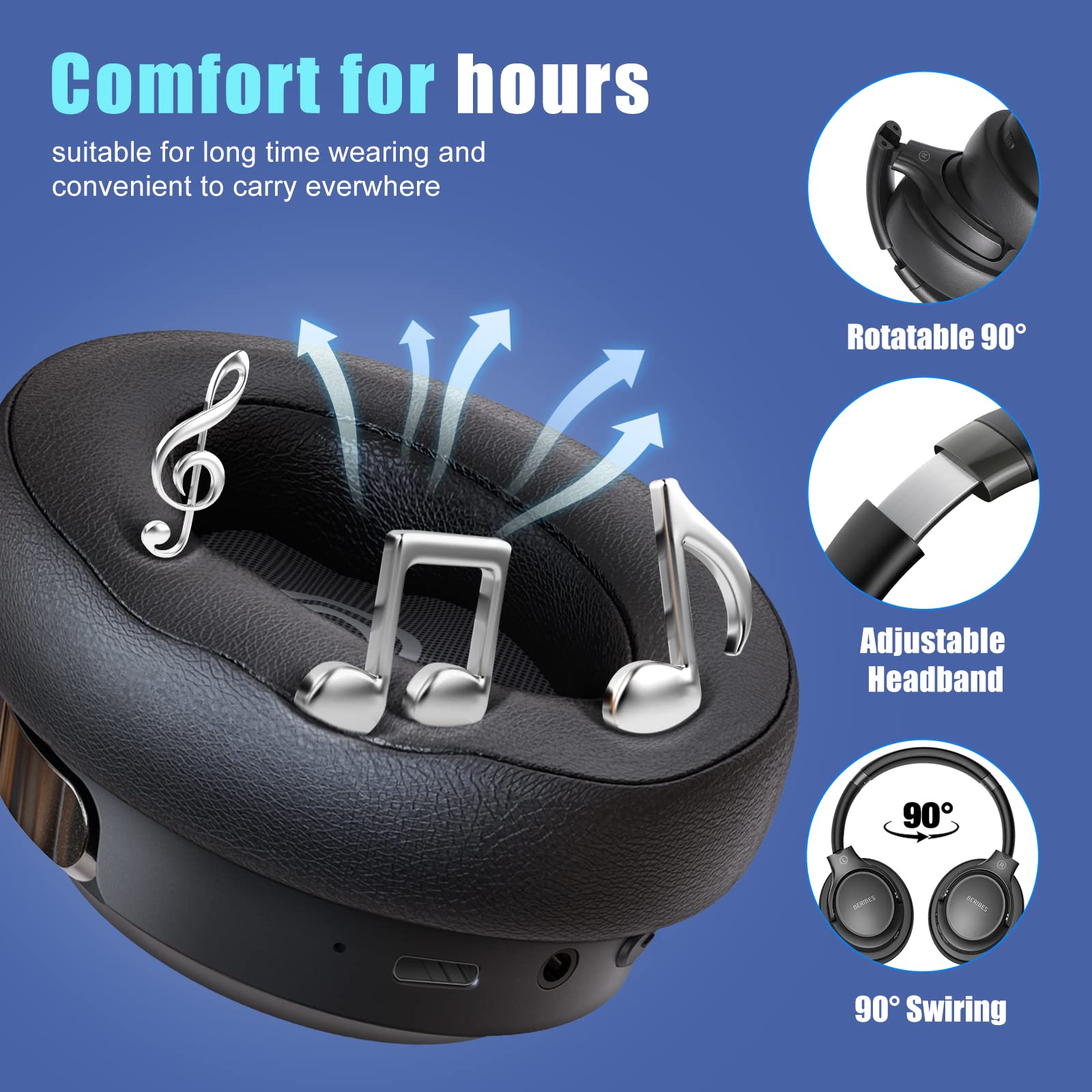 Foto 5 pulgar | Auriculares Bluetooth Beribes Over Ear 65h Playtime Con Micrófono - Venta Internacional.