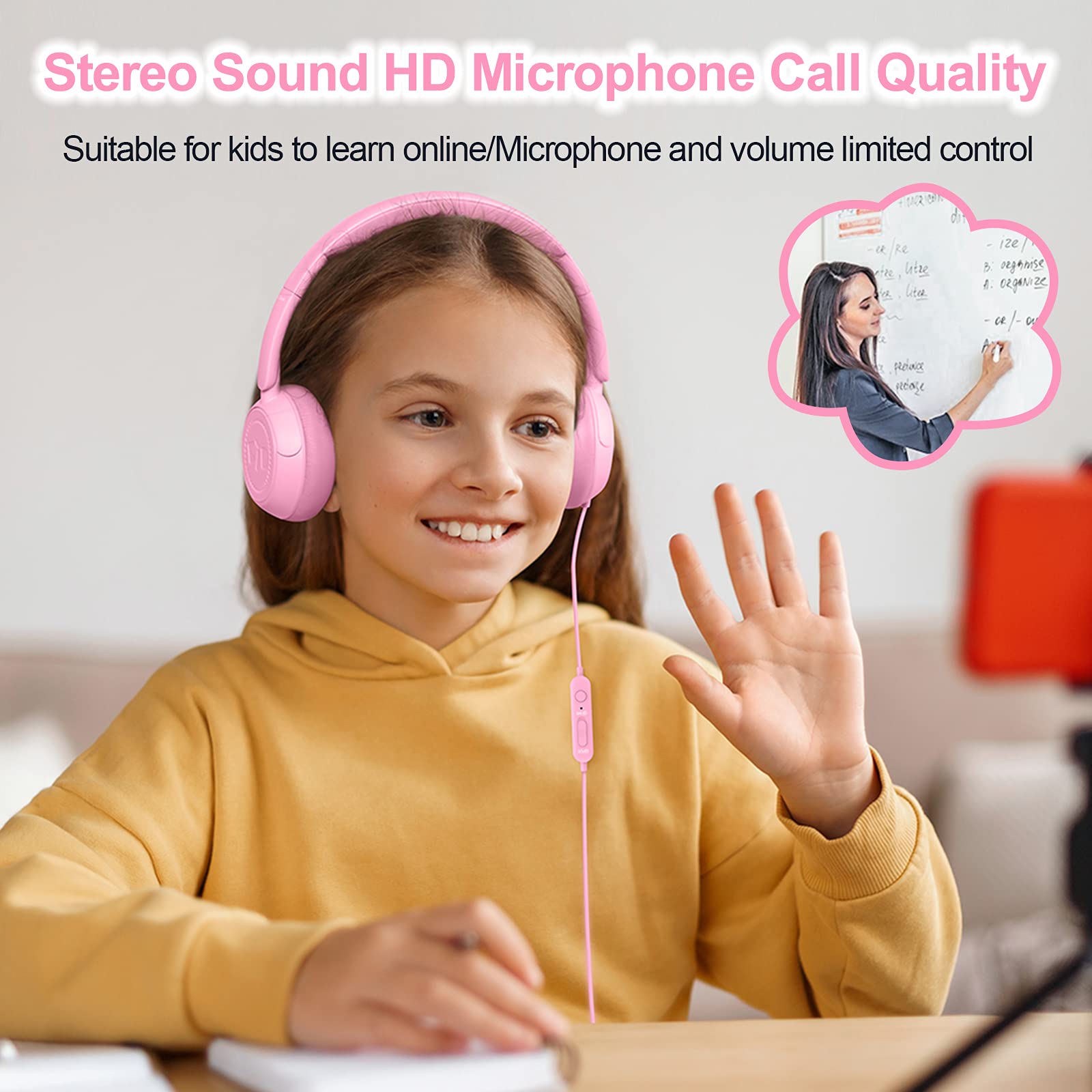 Foto 2 | Auriculares New Bee Kh18 Kids Con Micrófono Con Límite De Volumen, Color Rosa - Venta Internacional.