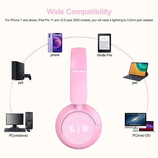 Foto 5 | Auriculares New Bee Kh18 Kids Con Micrófono Con Límite De Volumen, Color Rosa - Venta Internacional.