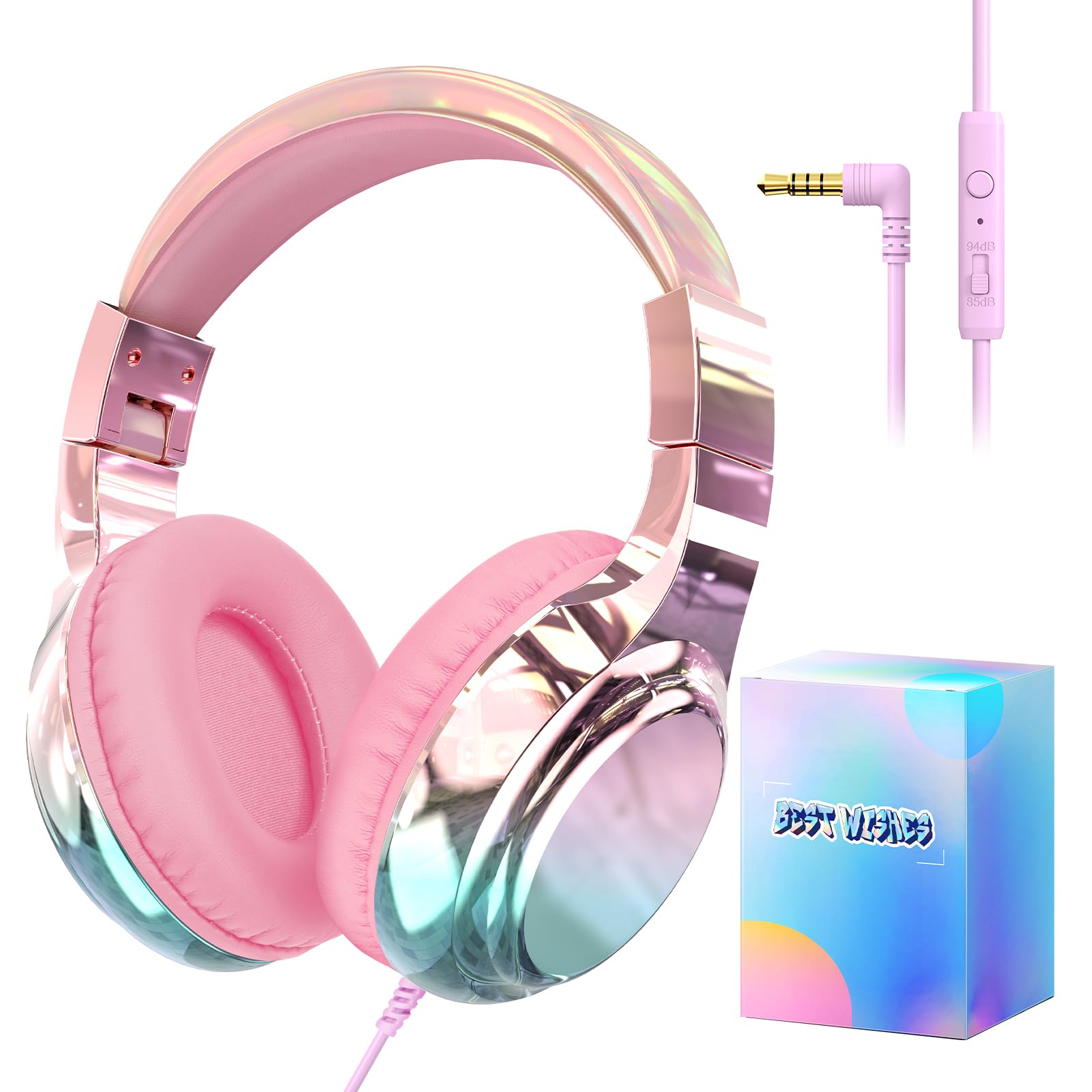 Foto 1 | Auriculares Qearfun Kids Con Límite De Volumen De Micrófono Pink Aurora - Venta Internacional.