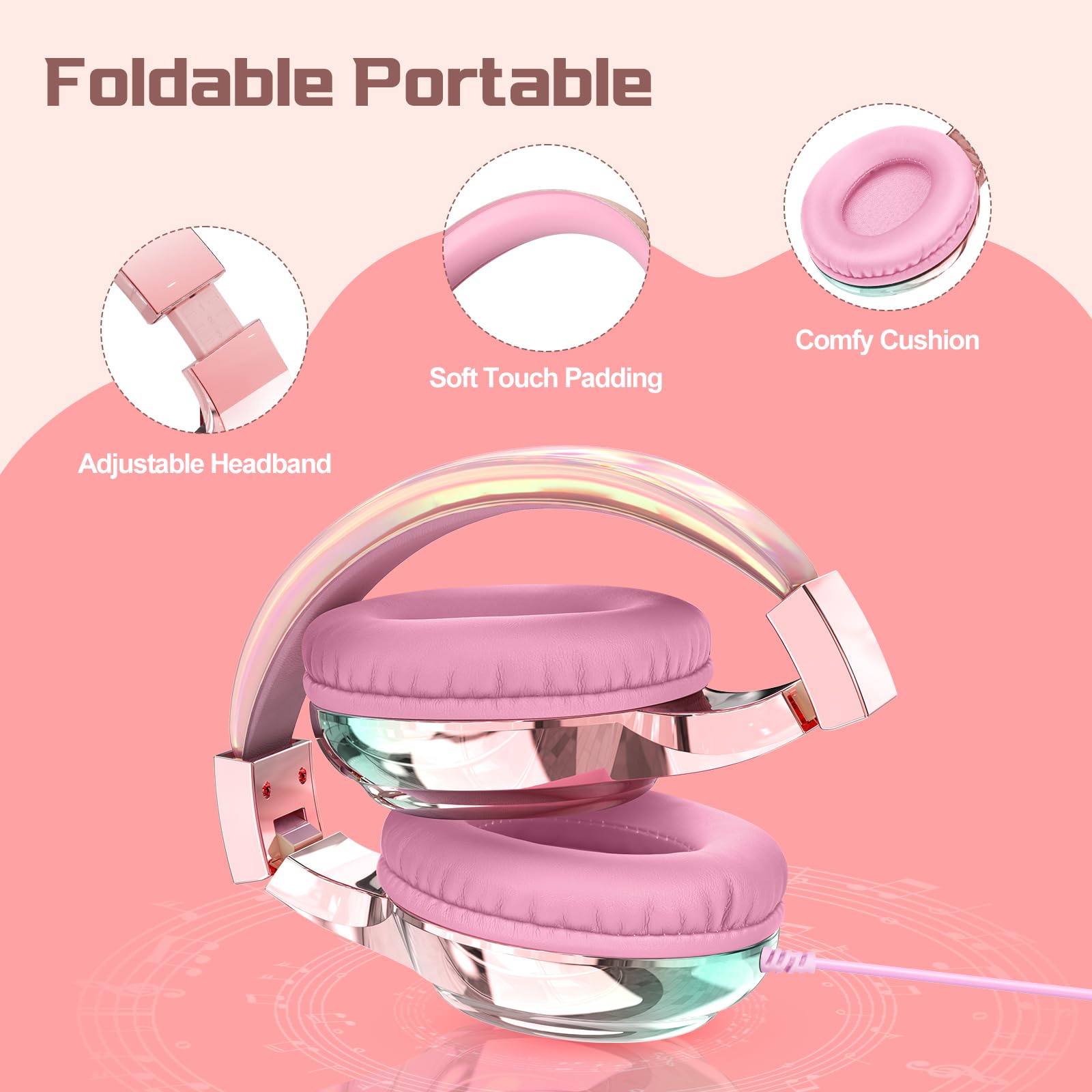 Foto 3 pulgar | Auriculares Qearfun Kids Con Límite De Volumen De Micrófono Pink Aurora - Venta Internacional.