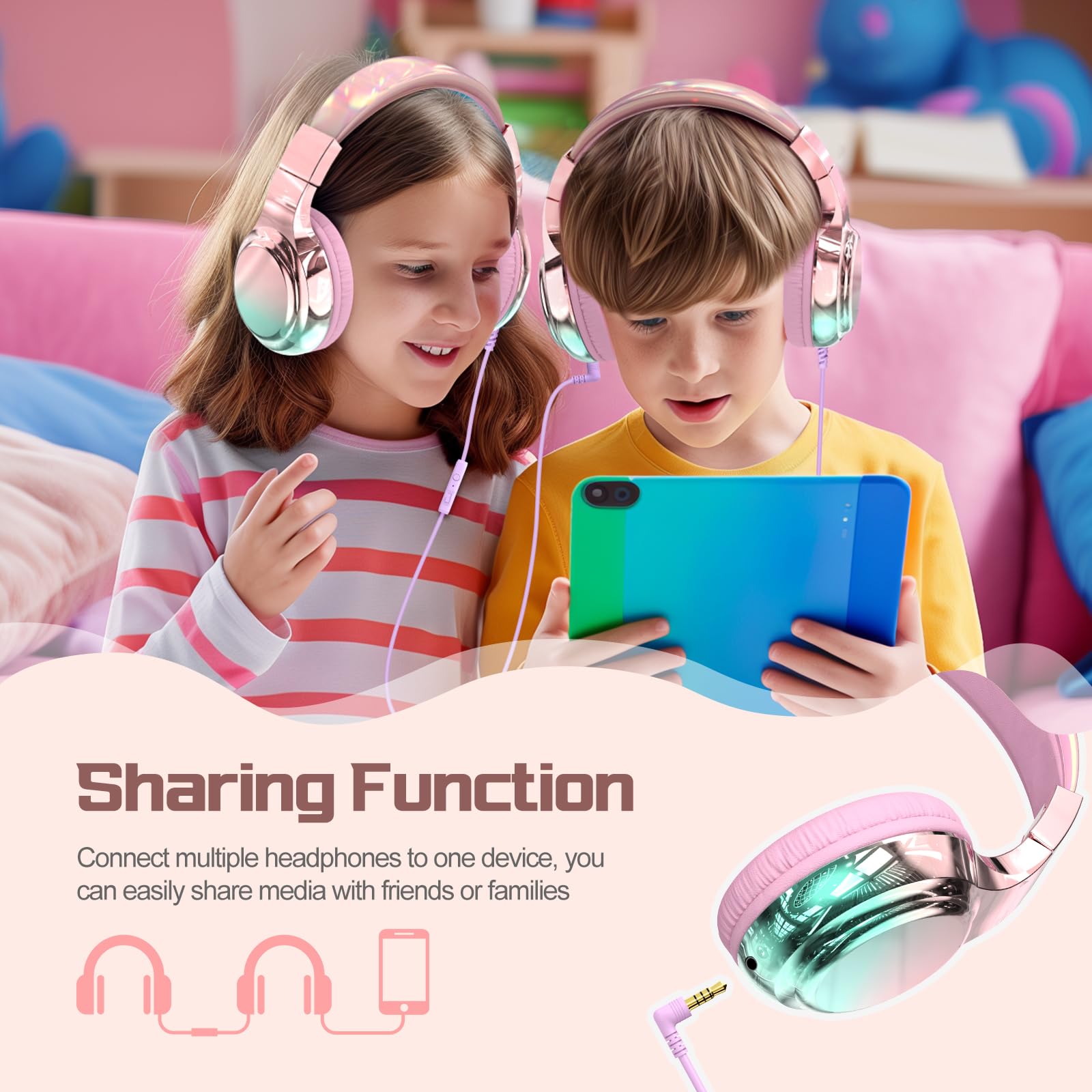 Foto 4 pulgar | Auriculares Qearfun Kids Con Límite De Volumen De Micrófono Pink Aurora - Venta Internacional.