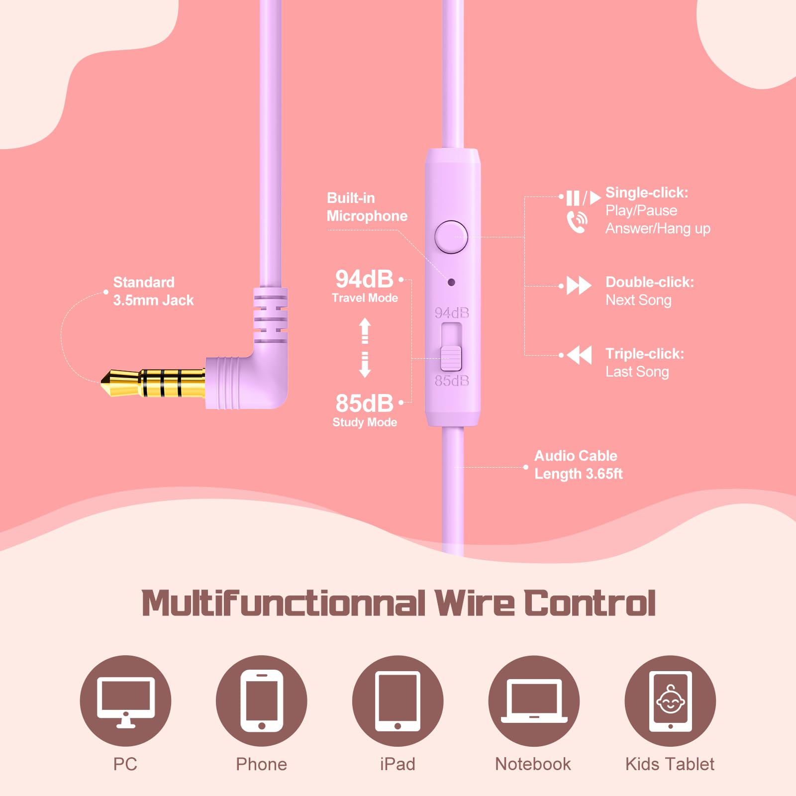 Foto 5 pulgar | Auriculares Qearfun Kids Con Límite De Volumen De Micrófono Pink Aurora - Venta Internacional.