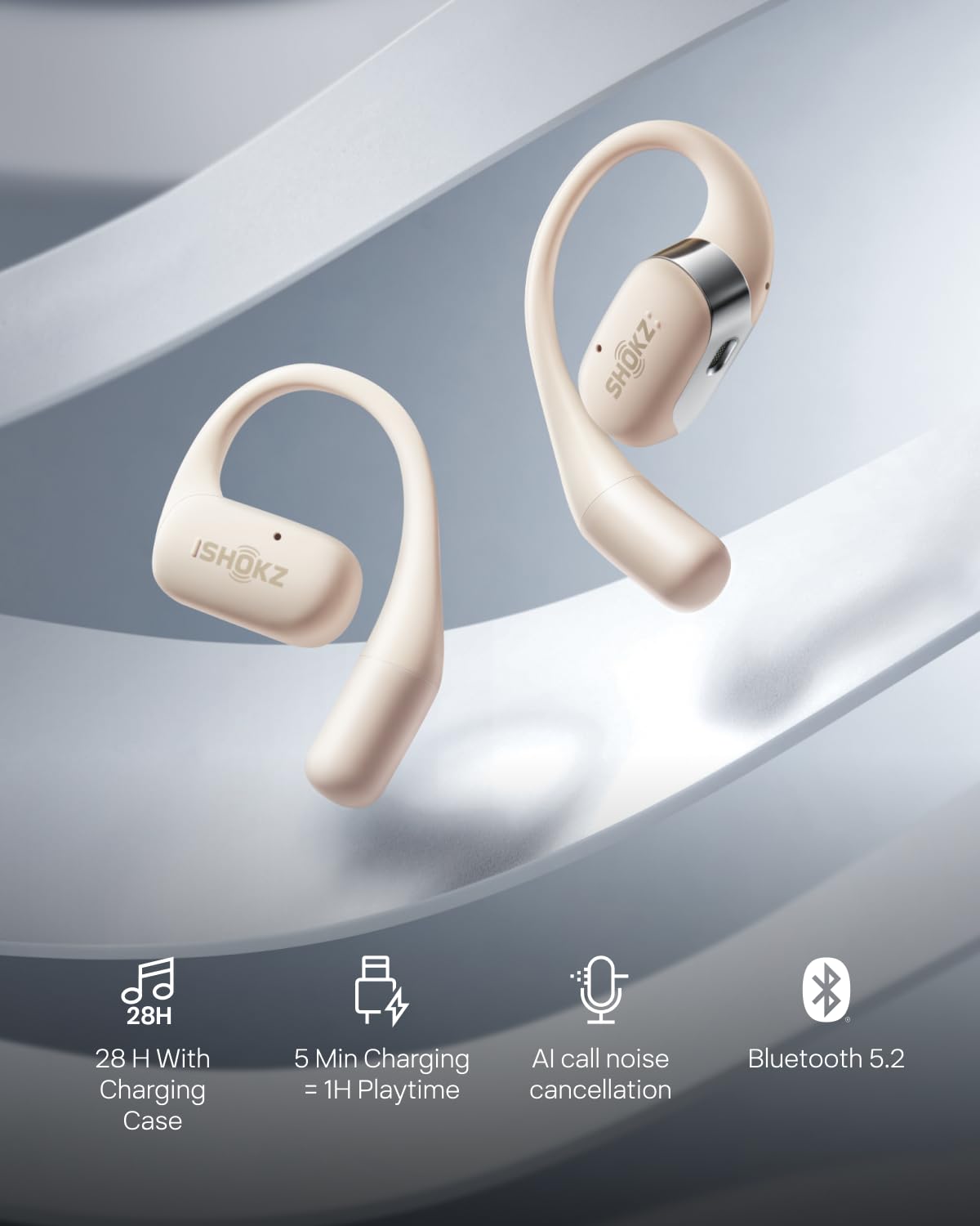 Foto 7 pulgar | Auriculares Bluetooth Shokz Openfit Openear Beige Con Micrófono - Venta Internacional.