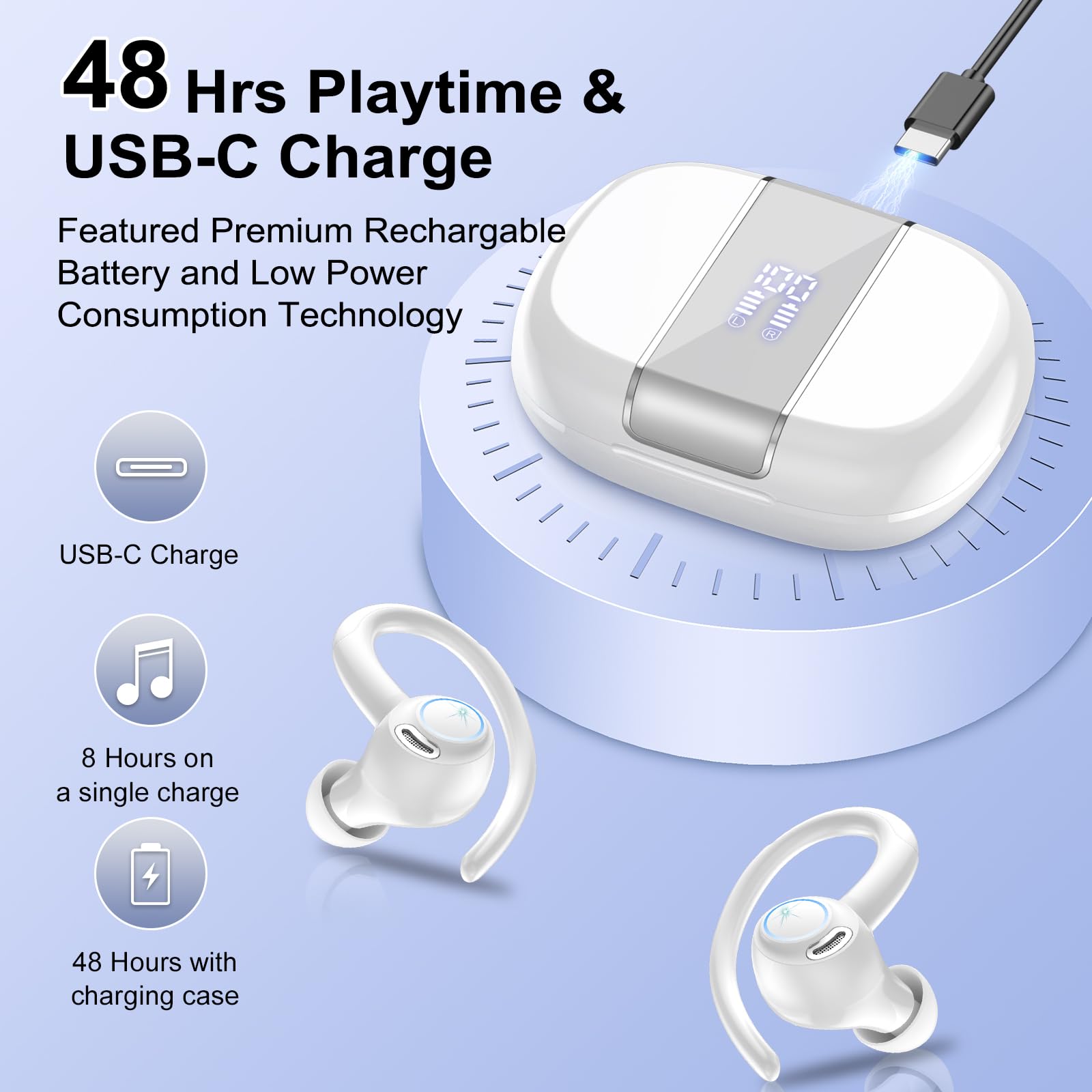 Foto 5 pulgar | Auriculares Inalámbricos Casan Sport Bluetooth 5.3 Para Colocar Sobre La Oreja, Blancos - Venta Internacional.