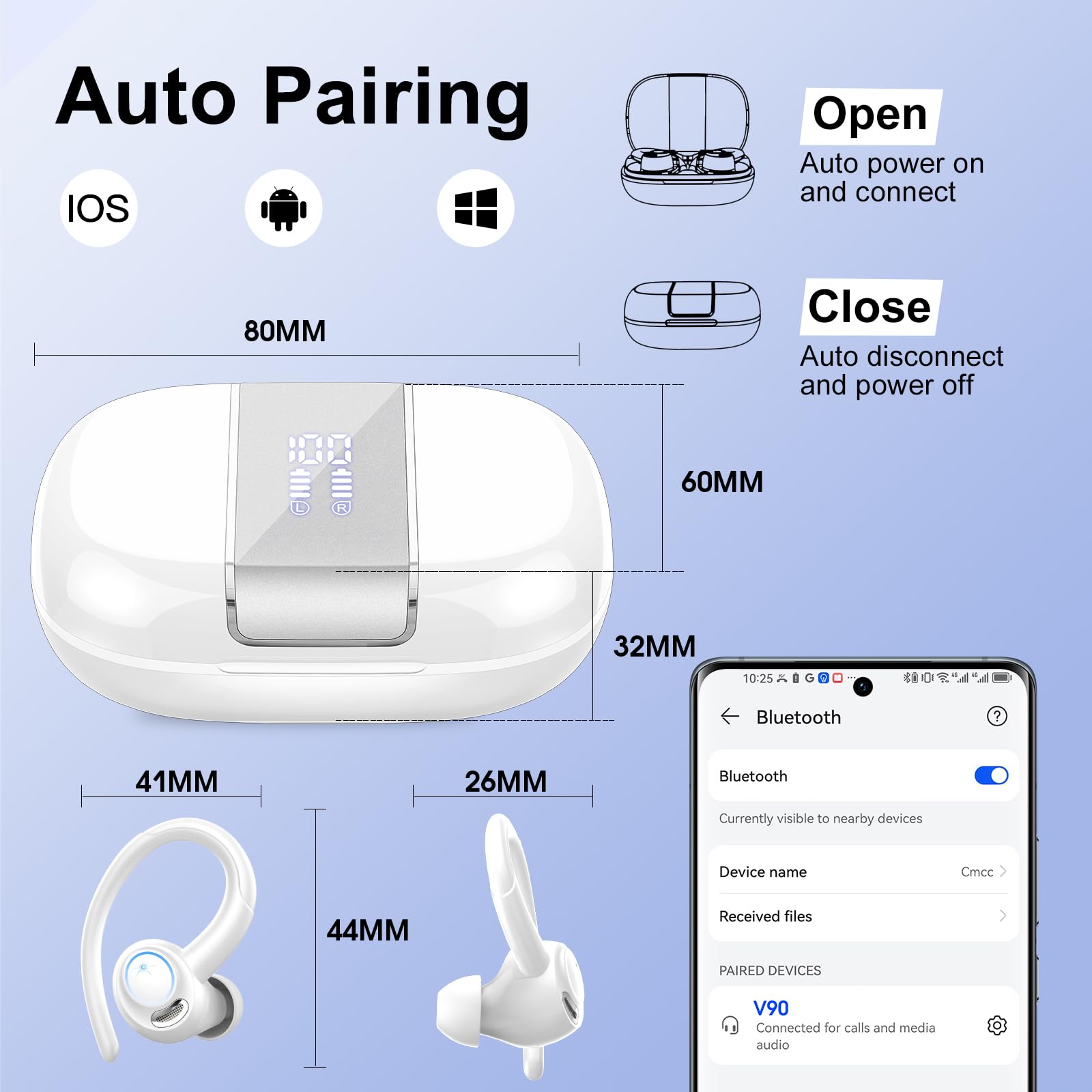 Foto 7 pulgar | Auriculares Inalámbricos Casan Sport Bluetooth 5.3 Para Colocar Sobre La Oreja, Blancos - Venta Internacional.