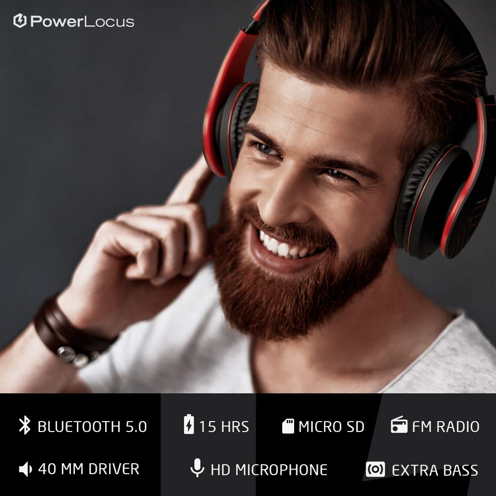 Foto 4 pulgar | Auriculares Supraaurales Bluetooth Powerlocus Inalámbricos Negro/rojo - Venta Internacional.