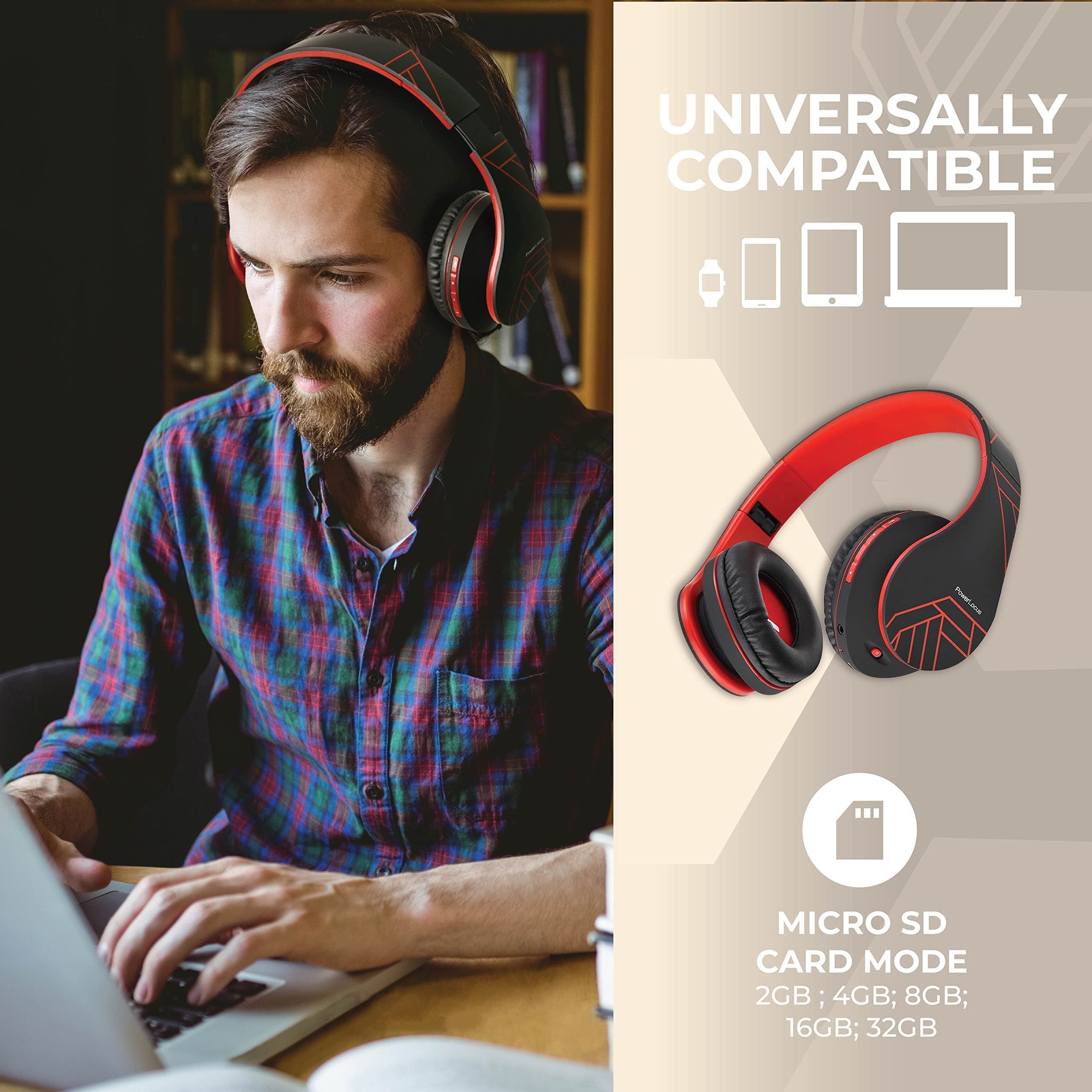 Foto 7 pulgar | Auriculares Supraaurales Bluetooth Powerlocus Inalámbricos Negro/rojo - Venta Internacional.