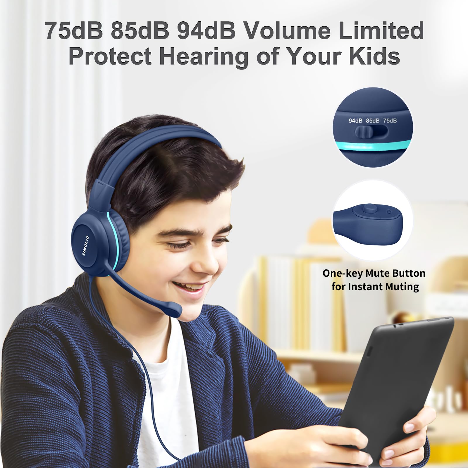 Foto 4 pulgar | Auriculares Simolio Wired Para La Escuela Con Micrófono Kids K12 - Venta Internacional.