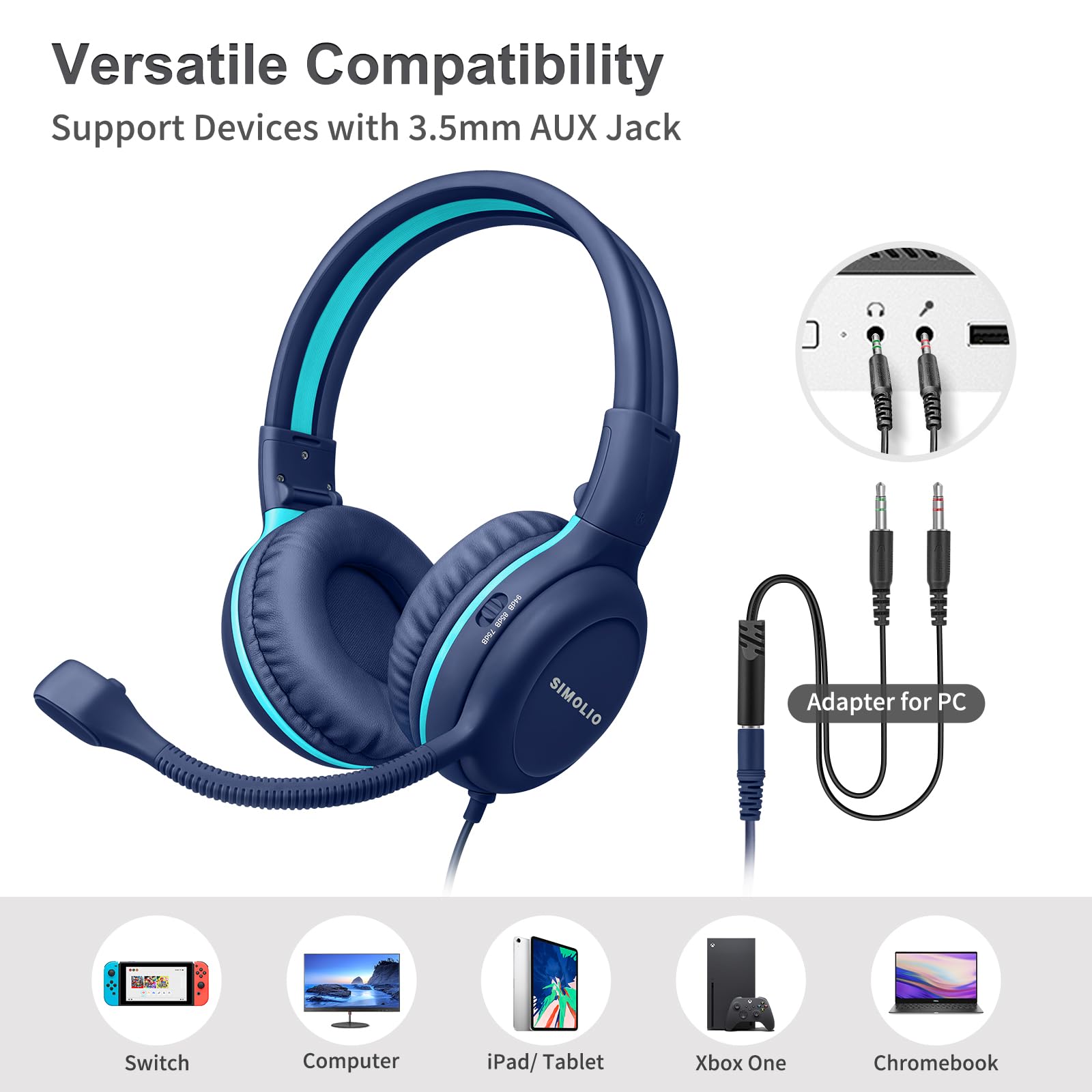 Foto 7 pulgar | Auriculares Simolio Wired Para La Escuela Con Micrófono Kids K12 - Venta Internacional.