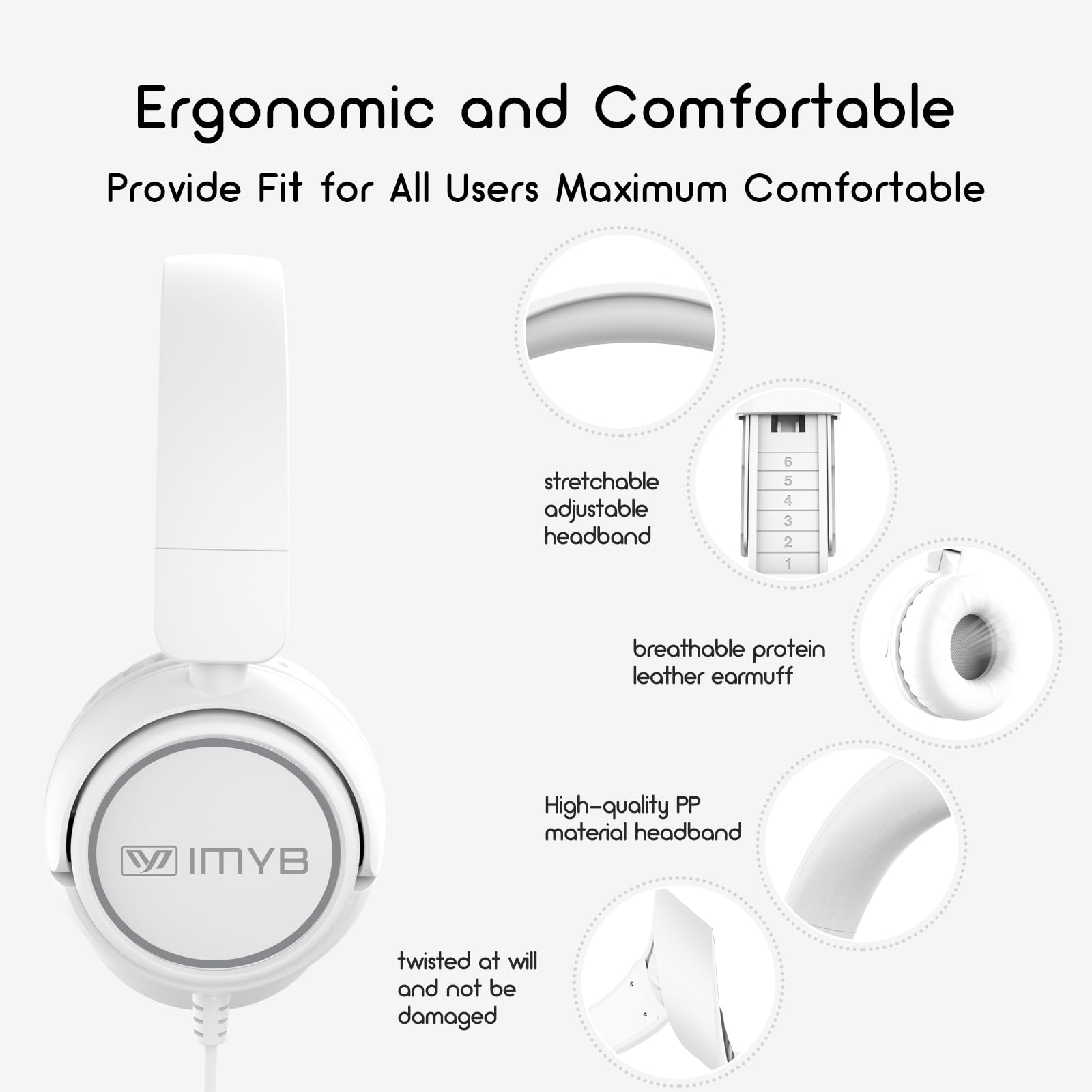 Foto 7 pulgar | Auriculares Imyb V1 Estéreo Con Cable Plegables Para Niños, Color Blanco - Venta Internacional.