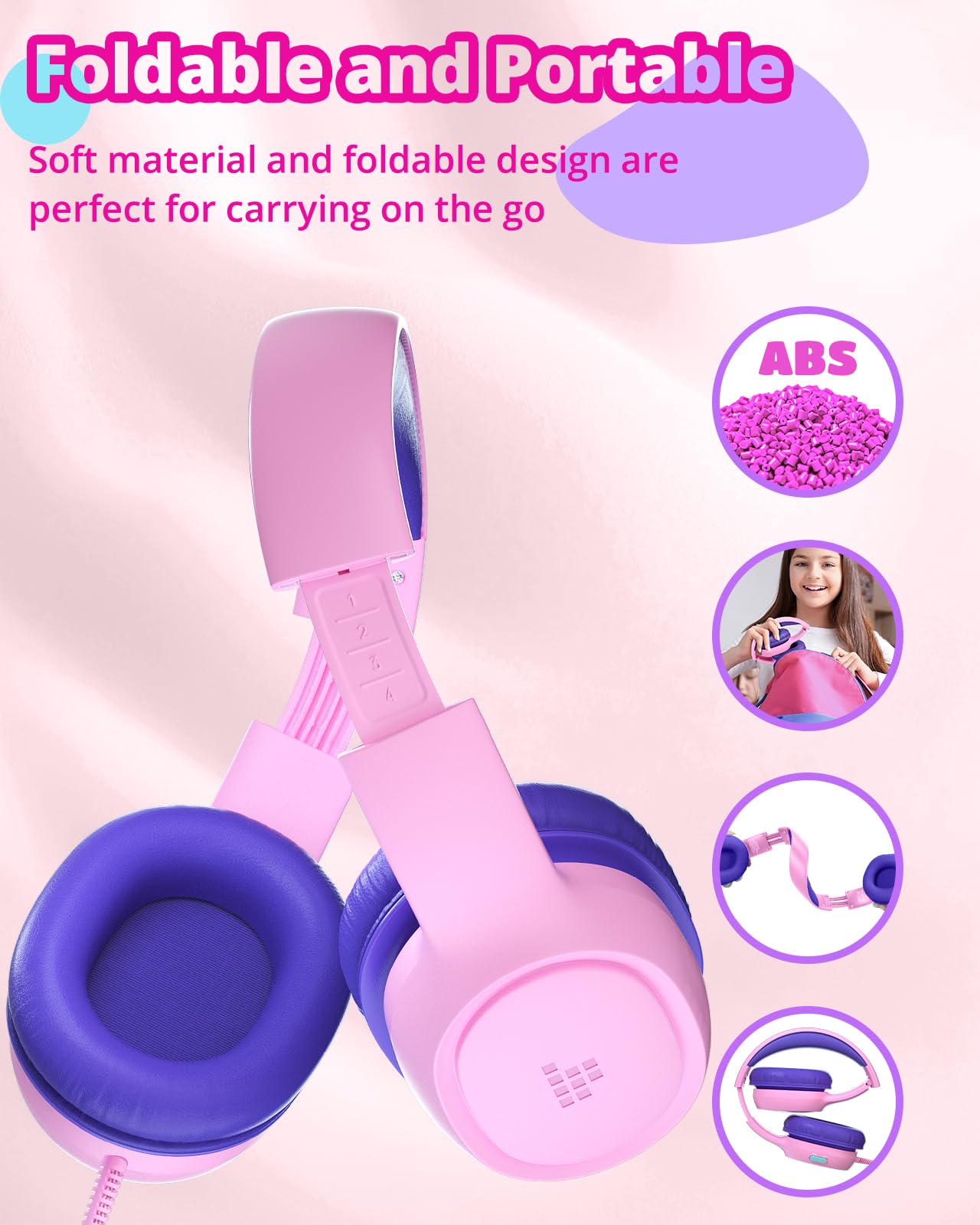 Foto 3 pulgar | Auriculares Tronsmart Kh01 Para Niños, Plegables, Con Volumen De Seguridad, Color Rosa - Venta Internacional.