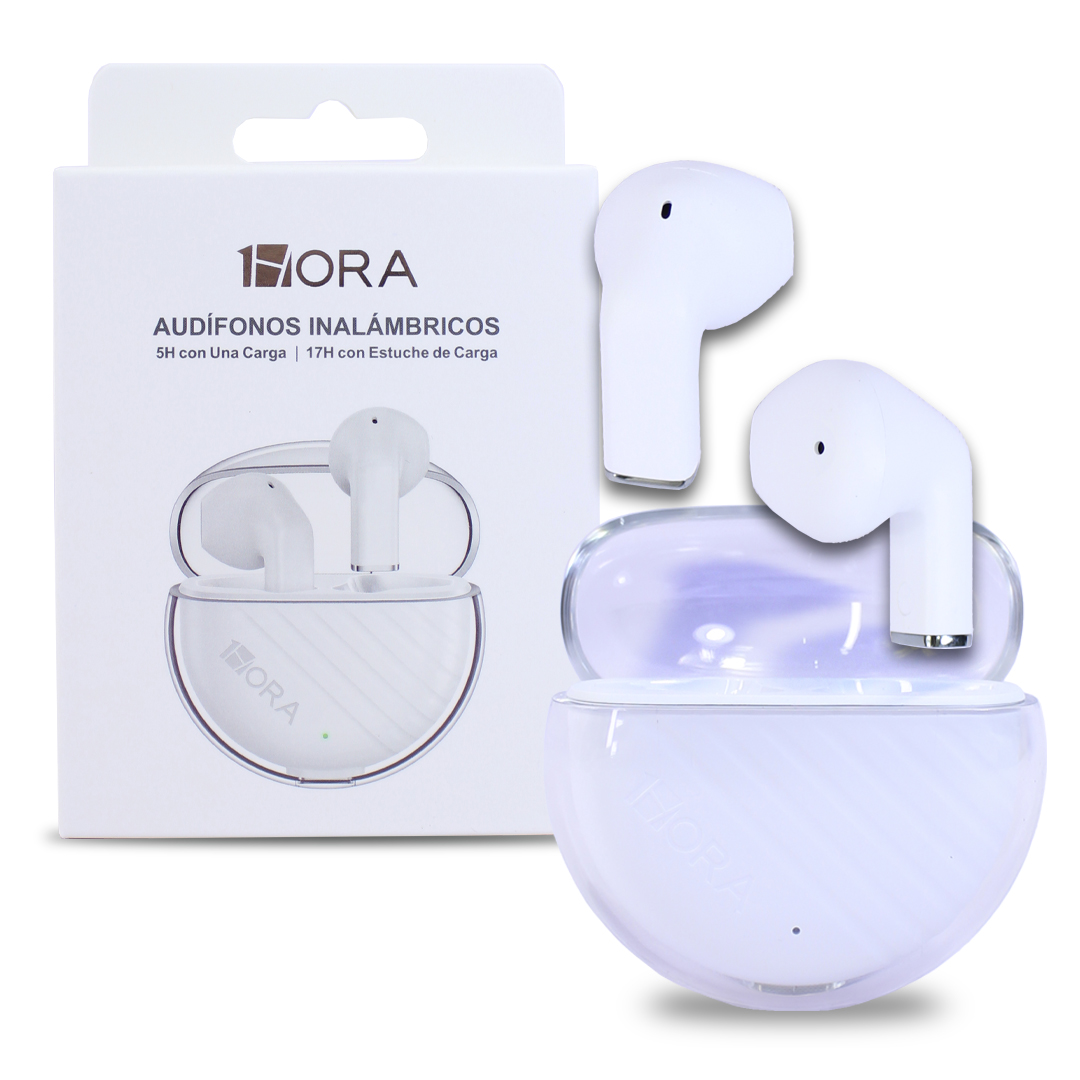 1 Hora Audífonos Aut209 Blanco Auriculares In-ear Estuche Transparente