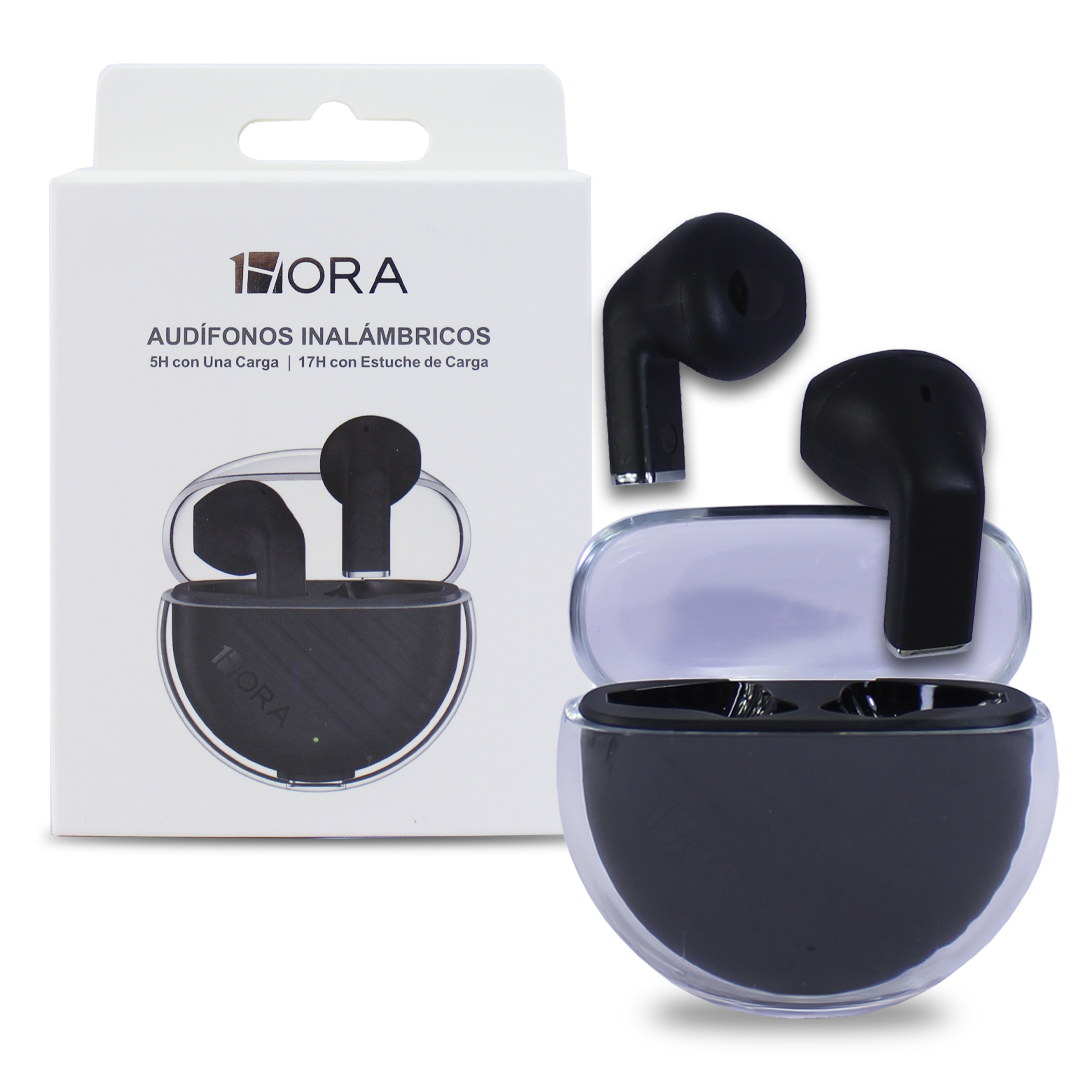 1 Hora Audífonos Aut209 Negro Auriculares In-ear Estuche Transparente