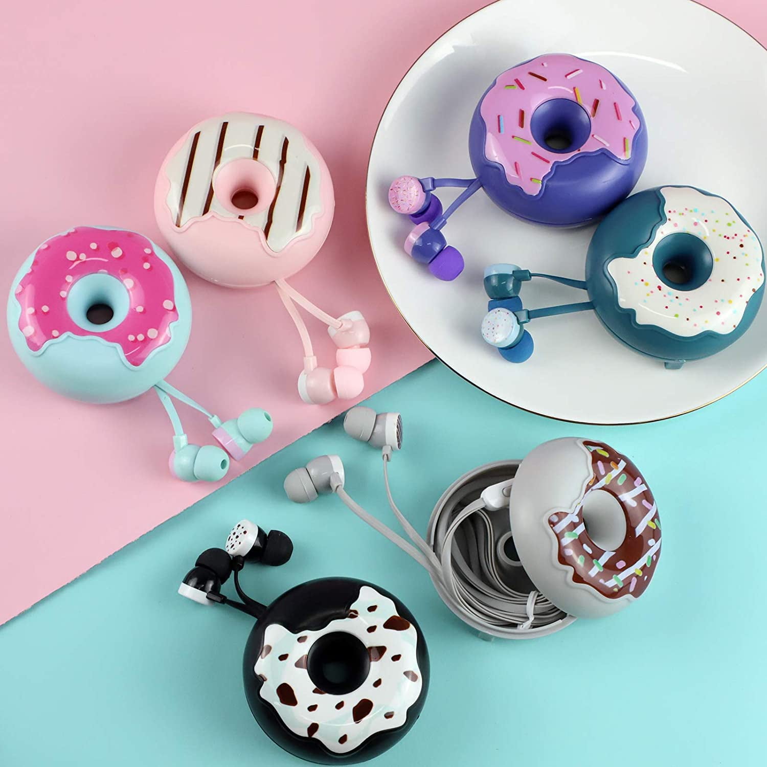 Foto 4 pulgar | Auriculares Tcjj Cute Donut Design Con Micrófono Y Caja De Almacenamiento - Venta Internacional.