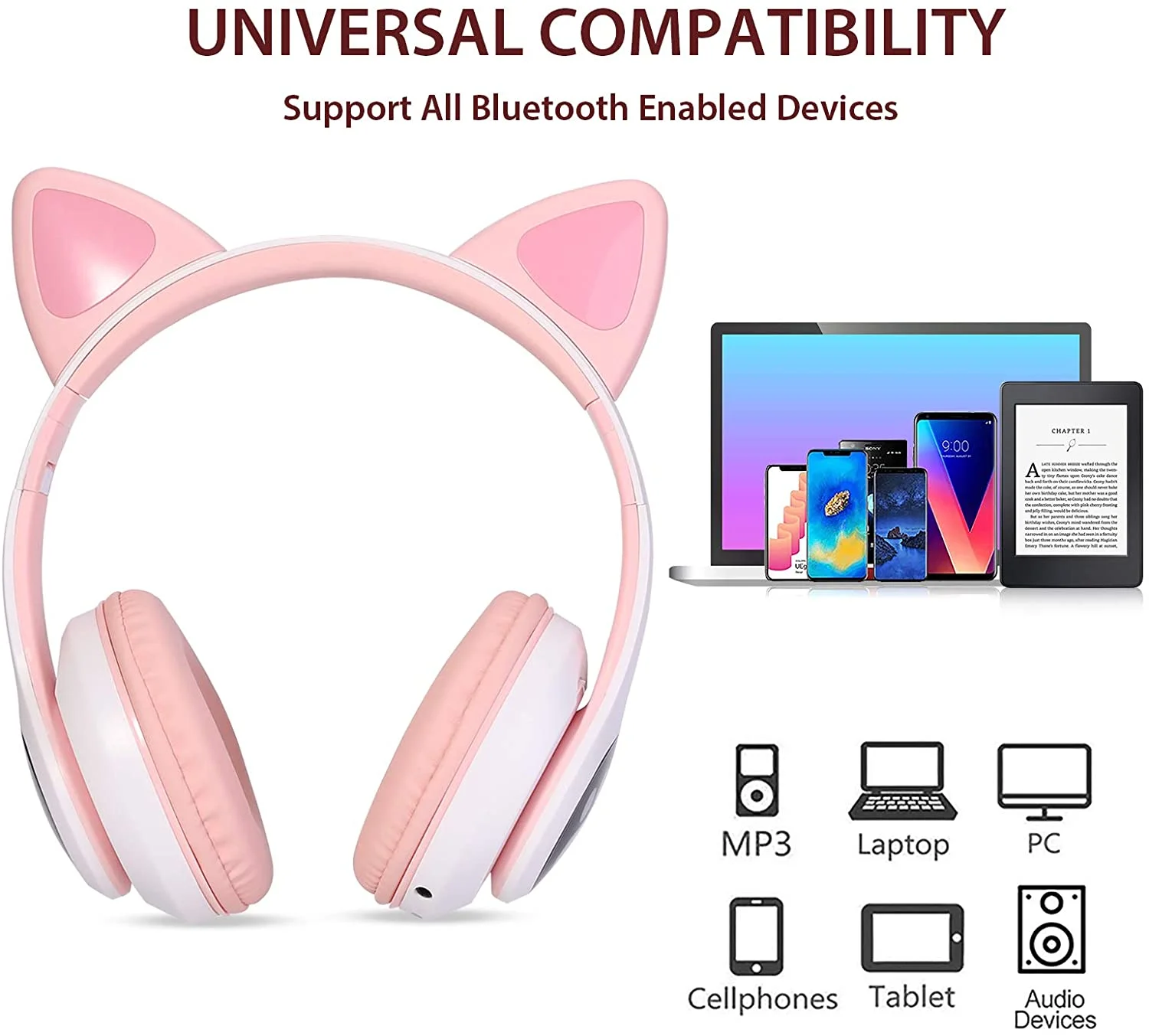 Foto 7 pulgar | Auriculares Inalámbricos Bluetooth Led Con Forma De Oreja De Gato Para Niños - Pin - Venta Internacional.