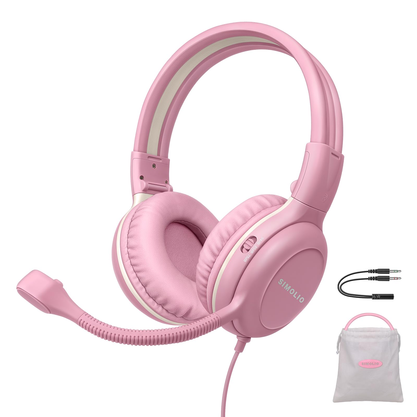 Auriculares Simolio Kids Con Micrófono 75/85/94 Db Rosa - Venta Internacional.