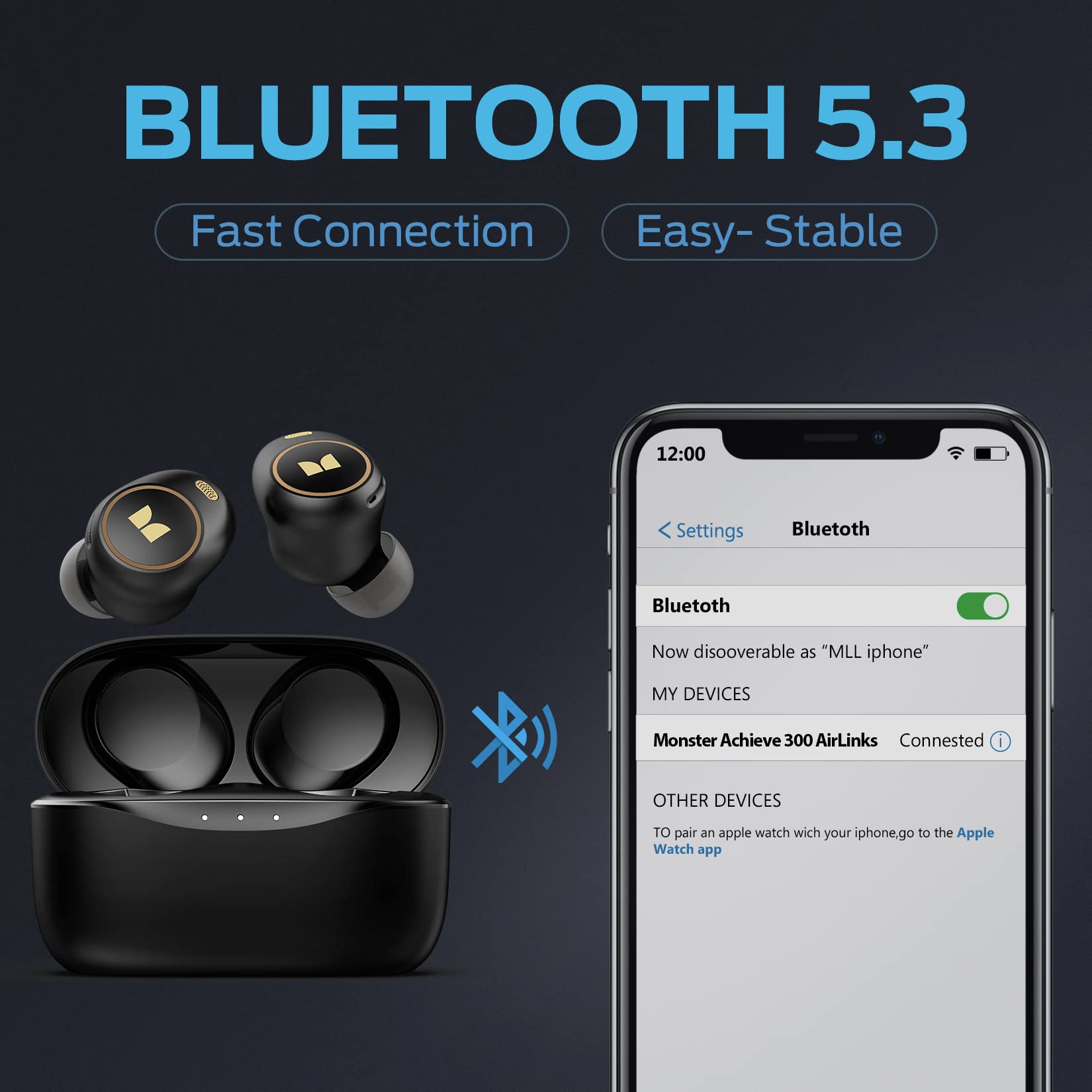 Foto 3 pulgar | Auriculares Inalámbricos Monster Achieve 300 Airlinks Bluetooth Negros - Venta Internacional.
