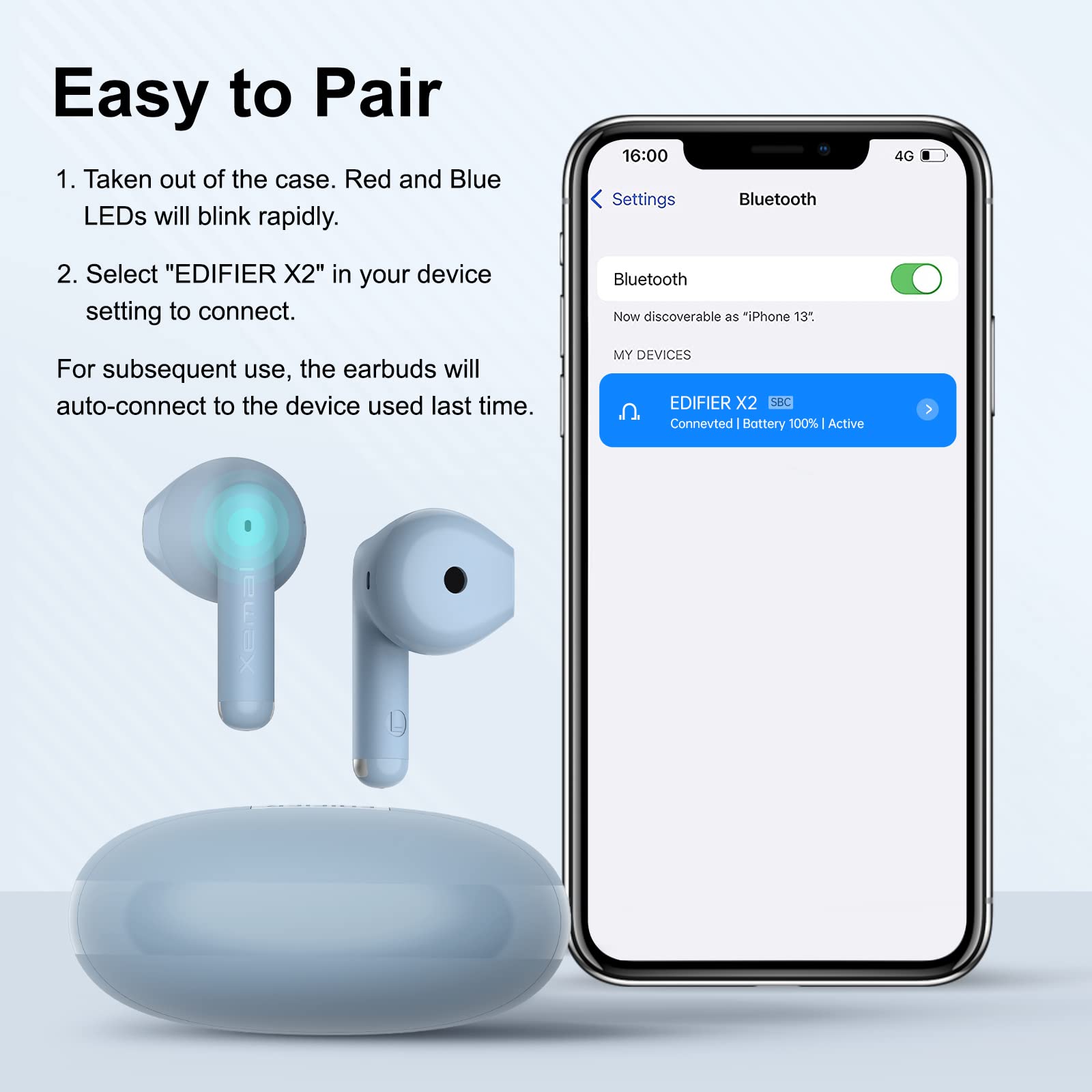 Foto 7 pulgar | Auriculares Inalámbricos Edifier X2 Bluetooth 5.1 Con Micrófono Azul - Venta Internacional.