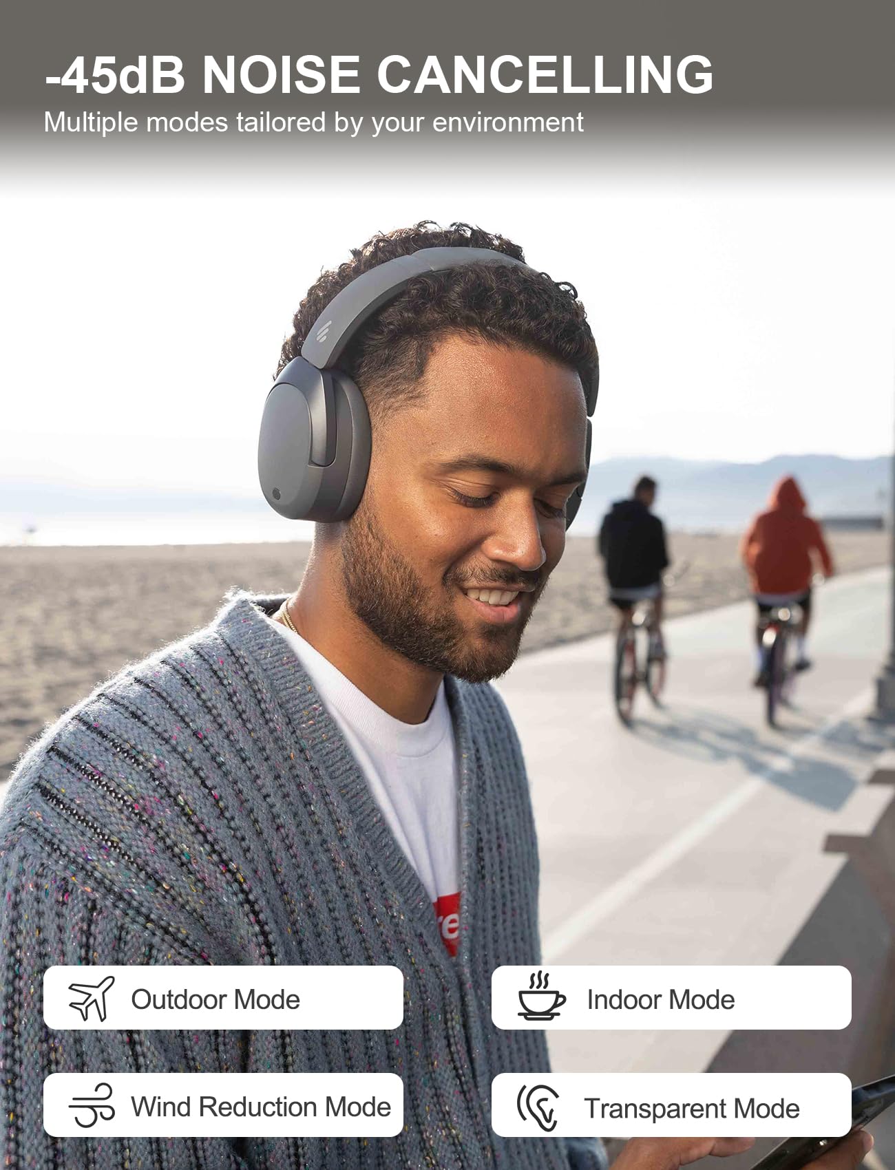 Foto 4 pulgar | Auriculares Supraaurales Inalámbricos Edifier W830nb Con Anc - Gris - Venta Internacional.