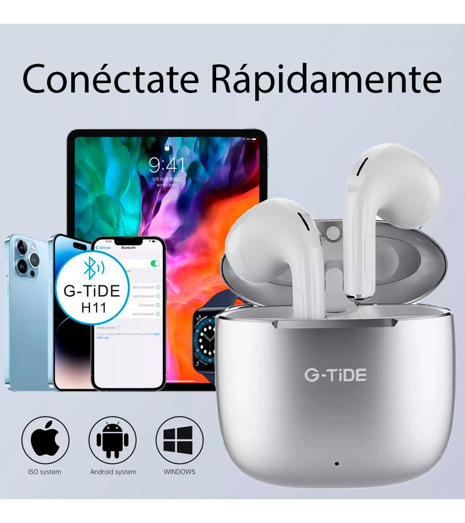 Foto 5 pulgar | Audífonos Inalambricos G-tide Indroid Ios H11 Plata