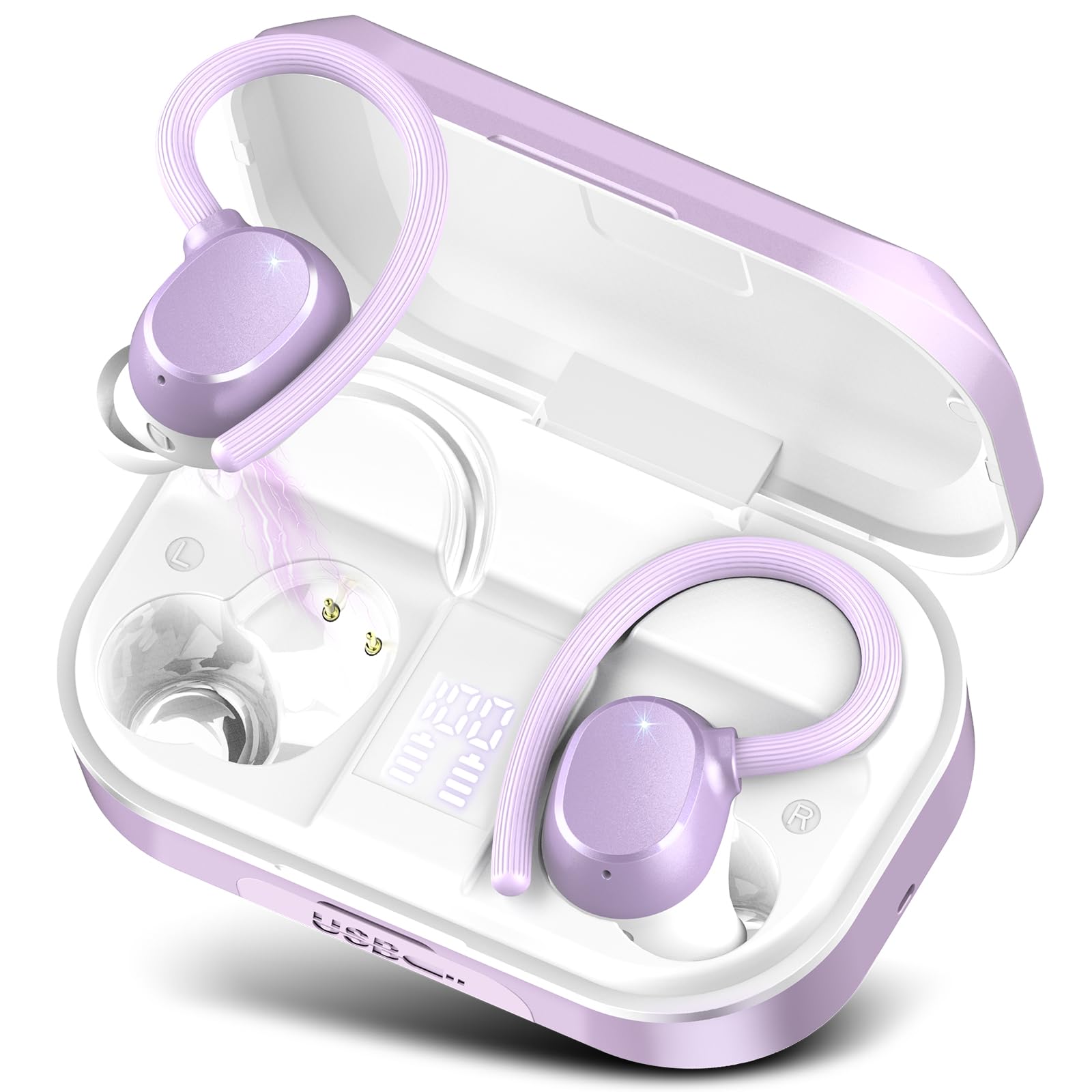 Foto 1 | Auriculares Inalámbricos Pomuic 120 Horas De Reproducción Hifi Estéreo Morados - Venta Internacional.