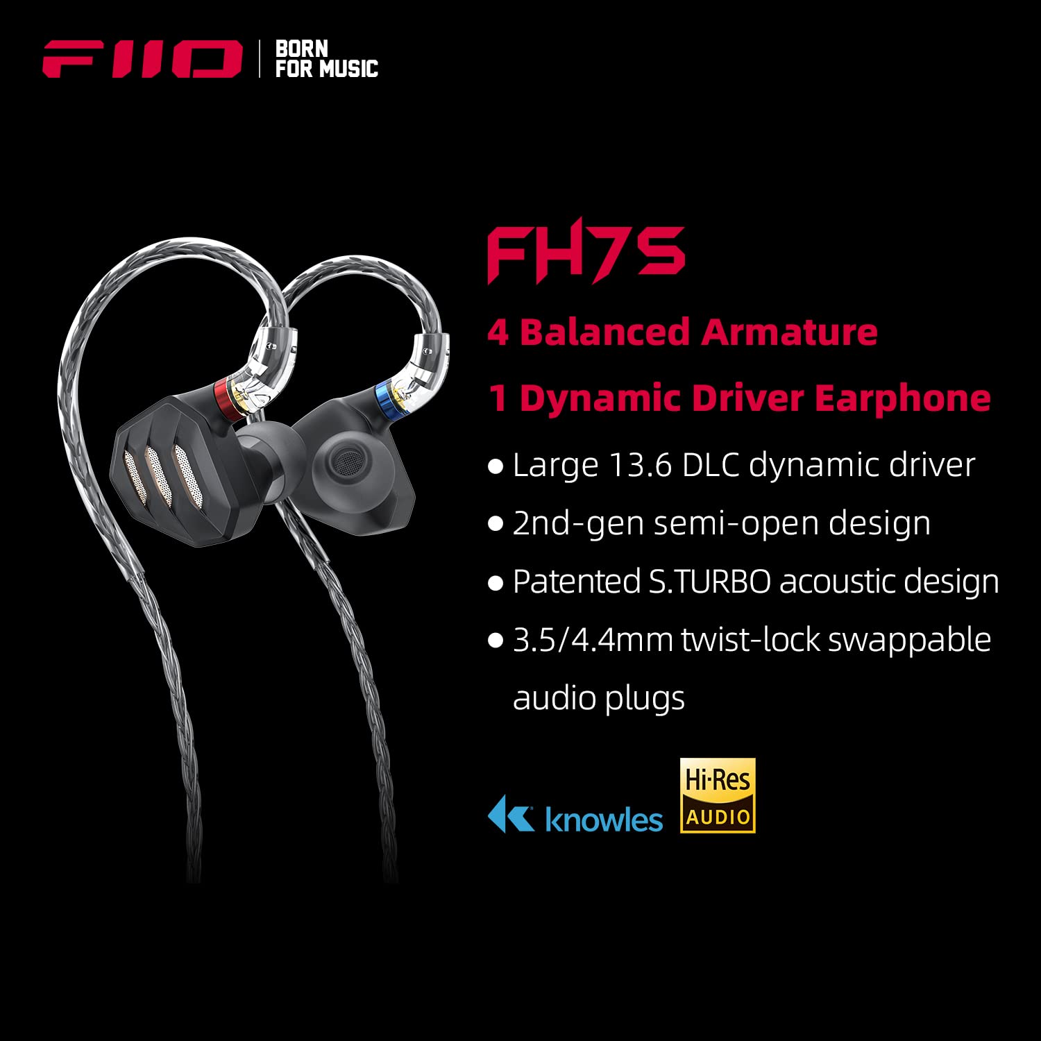 Foto 3 pulgar | Auriculares Fiio Fh7s Hybrid Iem De Alto Rendimiento 1dd+4ba - Venta Internacional.