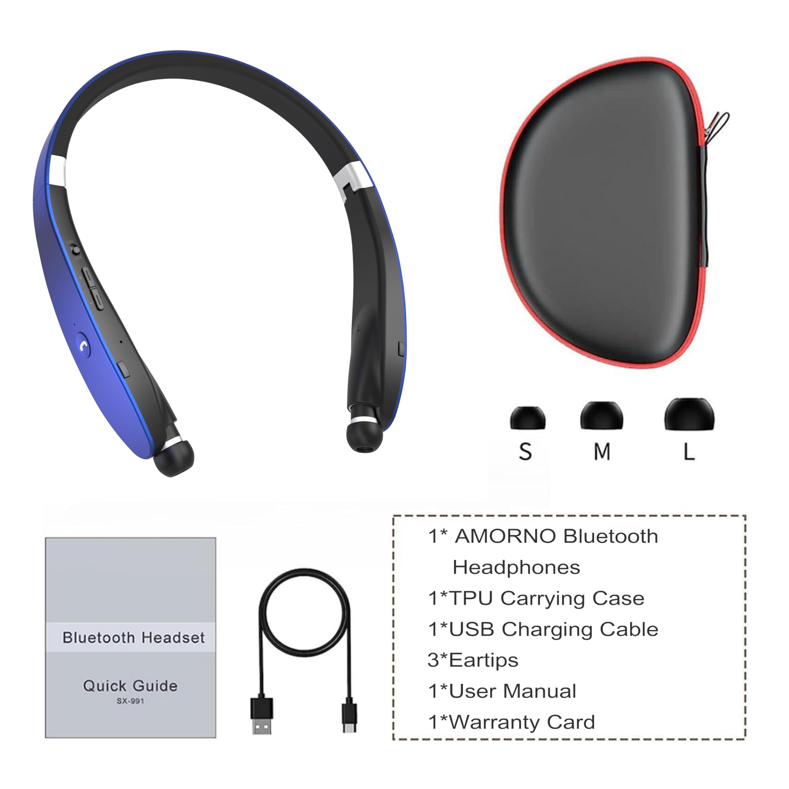 Foto 8 pulgar | Auriculares Bluetooth Amorno, Banda Plegable Para El Cuello Con Micrófono - Venta Internacional.