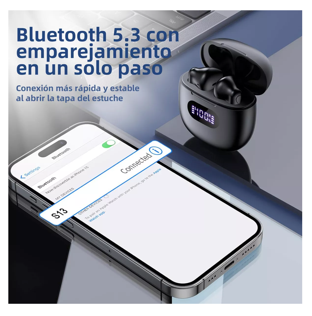 Foto 6 pulgar | Auriculares Bluetooth Bmani S13 Inalámbricos con Estuche de Carga y Pantalla LED