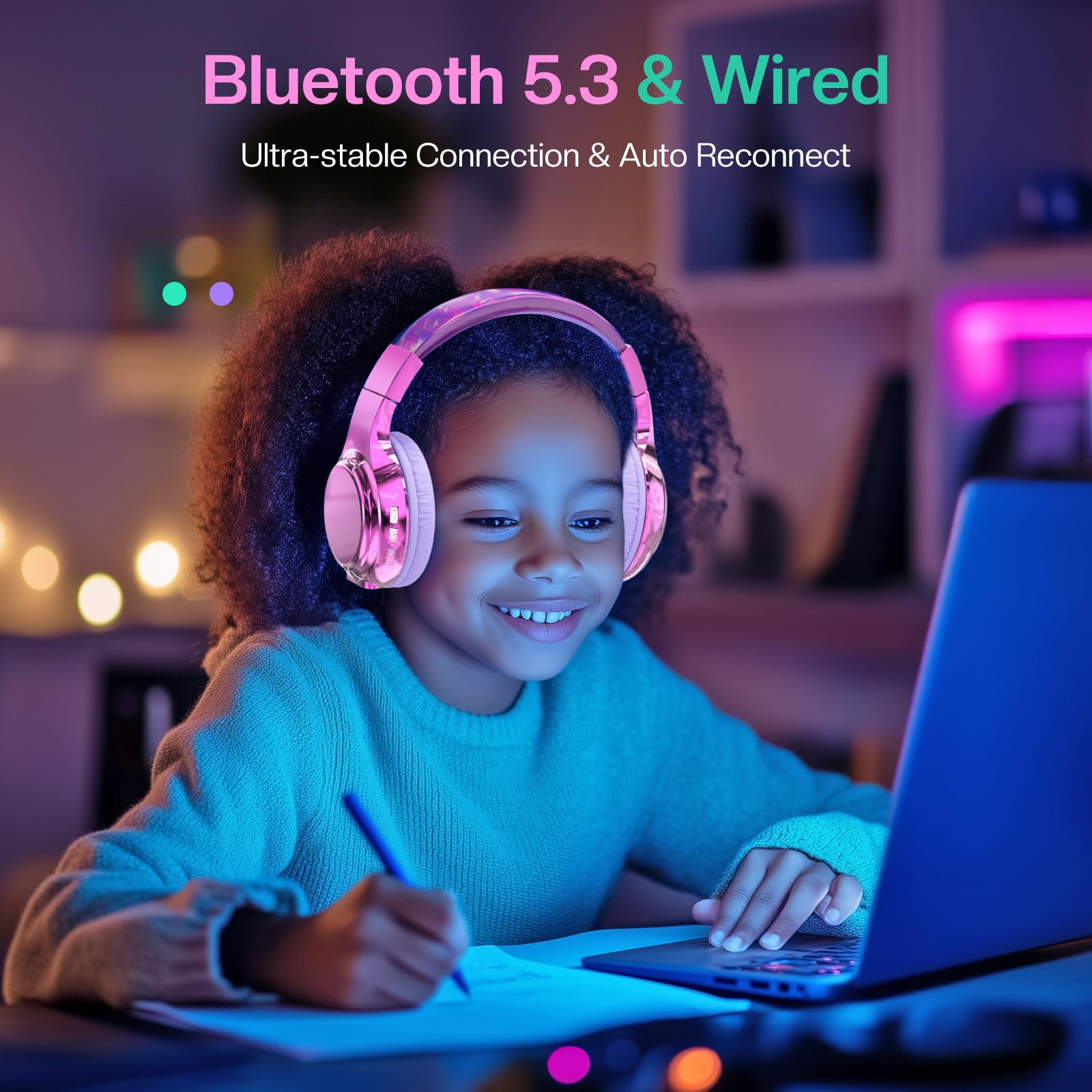 Foto 3 pulgar | Auriculares Bluetooth Qearfun Para Niños Con Micrófono Y Cable Auxiliar - Venta Internacional.