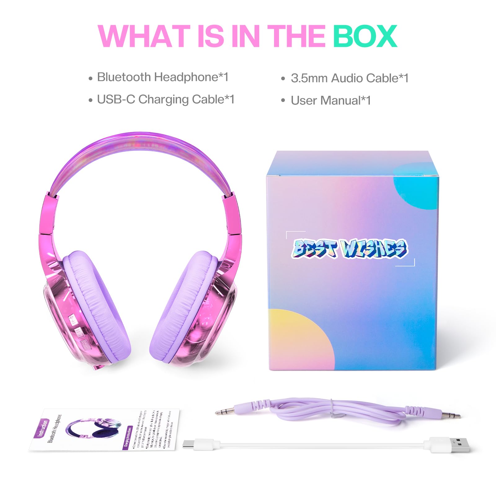 Foto 8 pulgar | Auriculares Bluetooth Qearfun Para Niños Con Micrófono Y Cable Auxiliar - Venta Internacional.