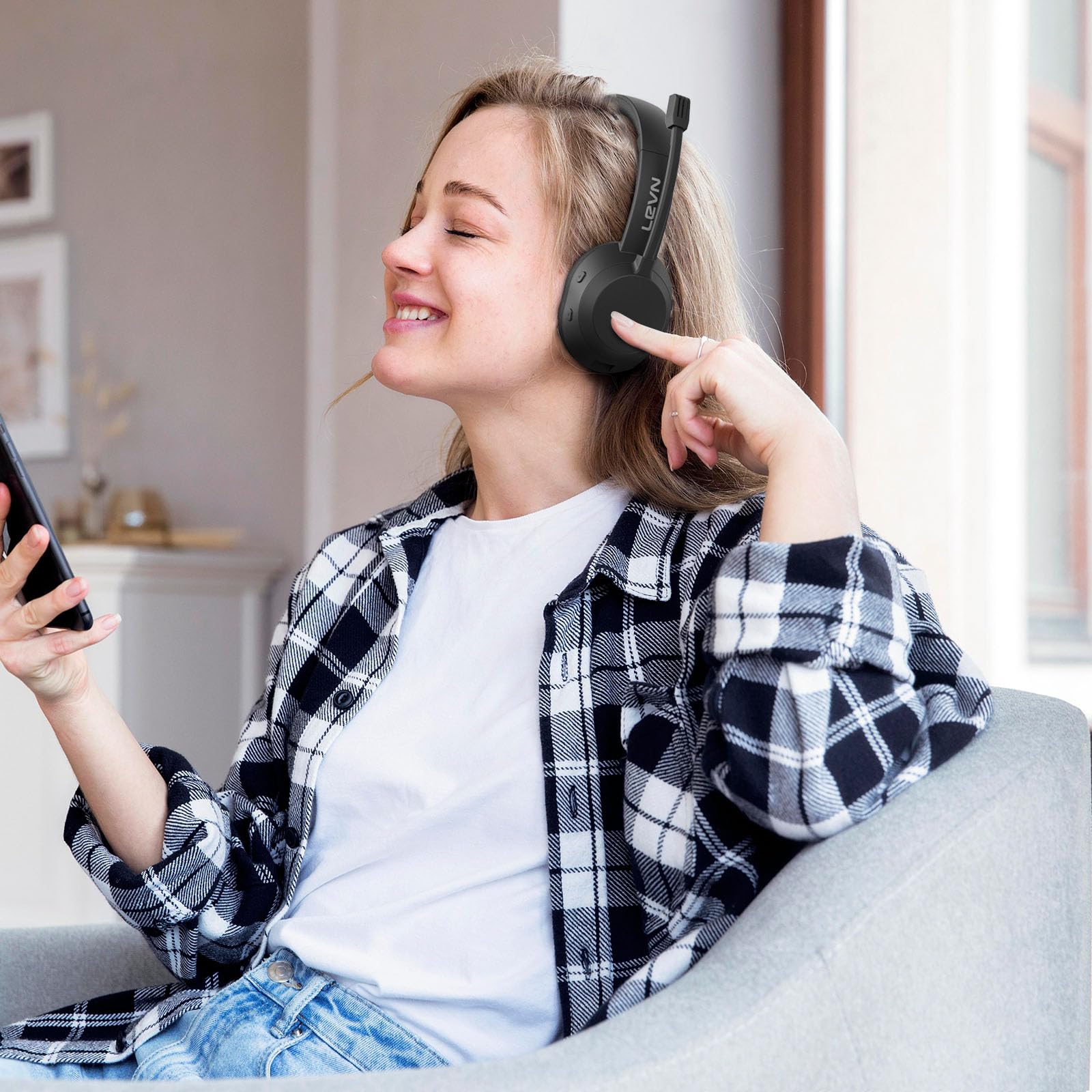 Foto 2 | Auriculares Inalámbricos Levn Con Micrófono Para Trabajar, Batería De 65 Horas - Venta Internacional.