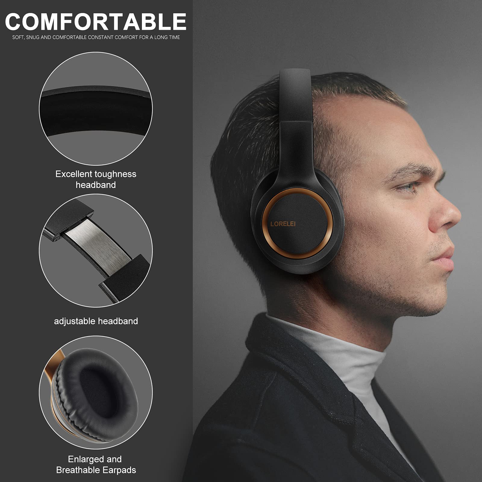 Foto 5 | Auriculares Supraaurales Lorelei X8 Con Cable Y Micrófono, Color Negro Y Dorado - Venta Internacional.