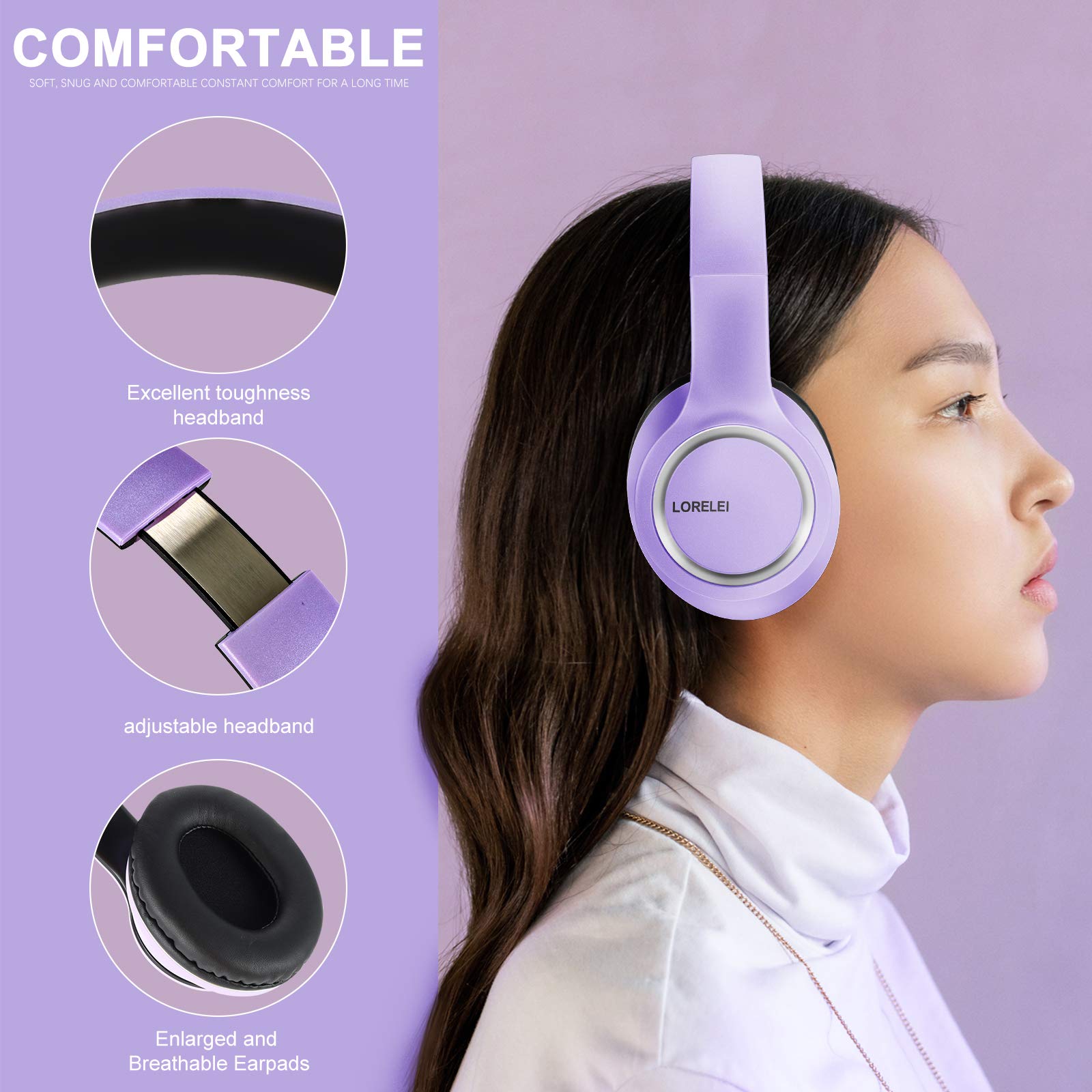 Foto 2 | Auriculares Lorelei X8 Para Colocar Sobre Las Orejas Con Cable Y Micrófono, Color Morado Oscuro - Venta Internacional.